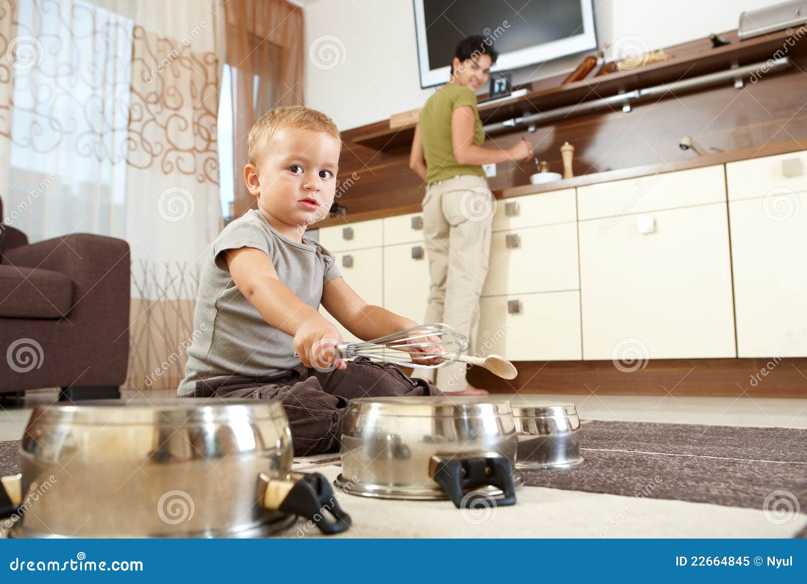 Little Boy Playing in Kitchen Stock Image Image of beautiful