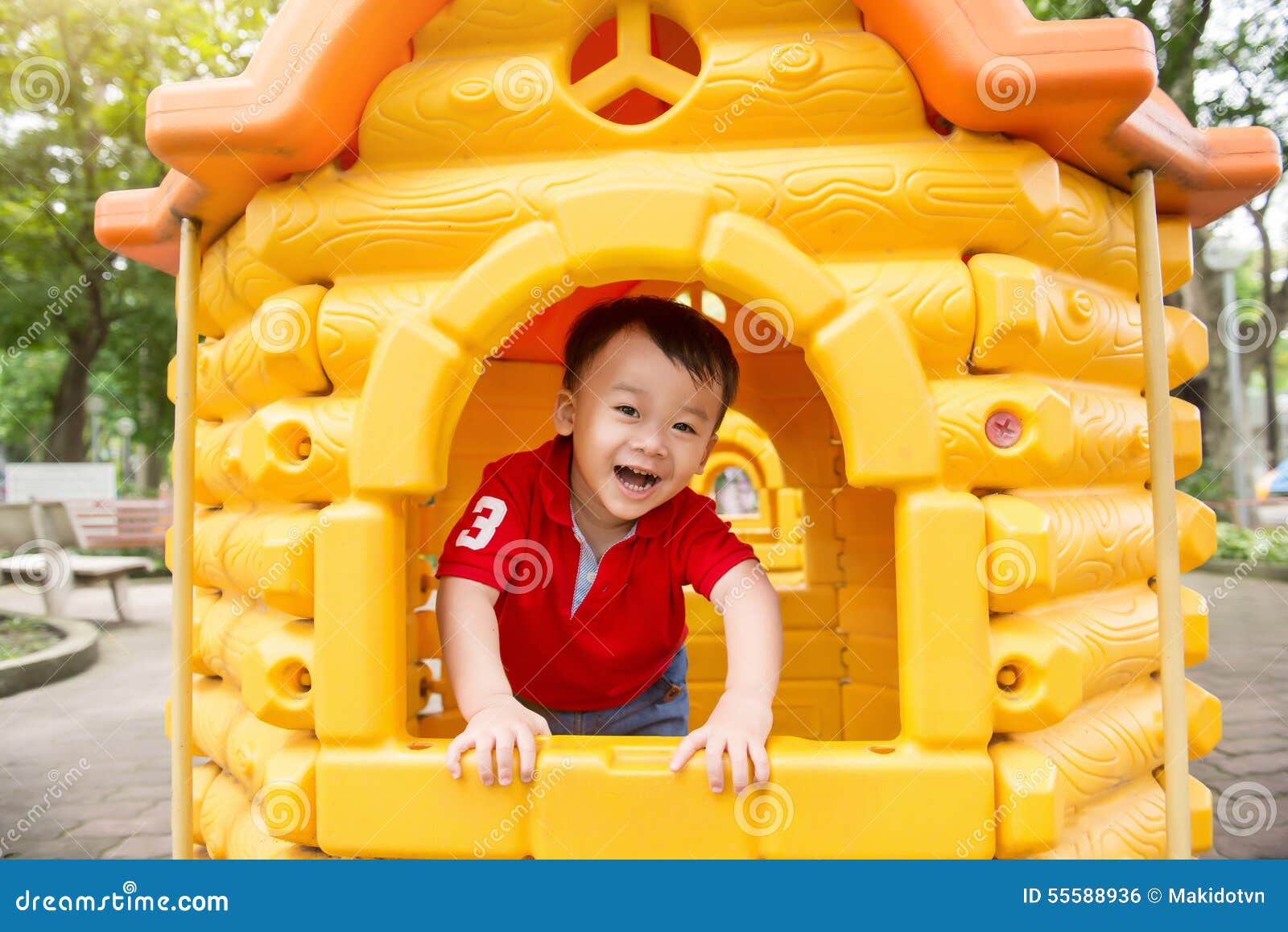 Little Boy Playing at Playhouse Stock Photo Image of little, cute