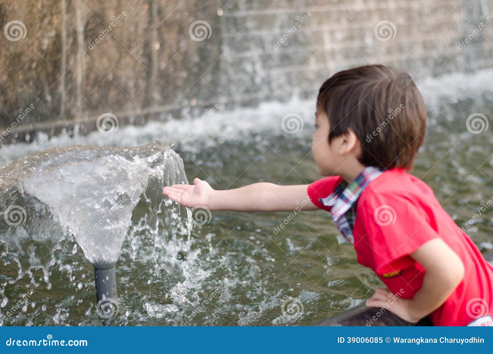 Little Boy Playing Water the Fountain Stock Image Image of relaxation