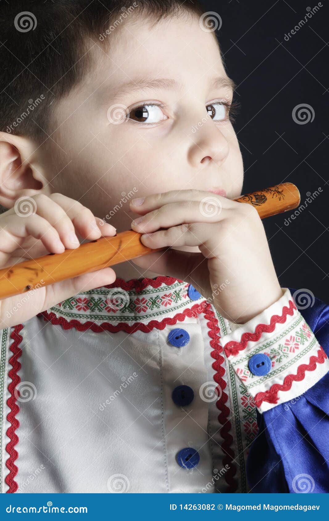 Little Boy Playing Wooden Flute Stock Photo Image of transverse