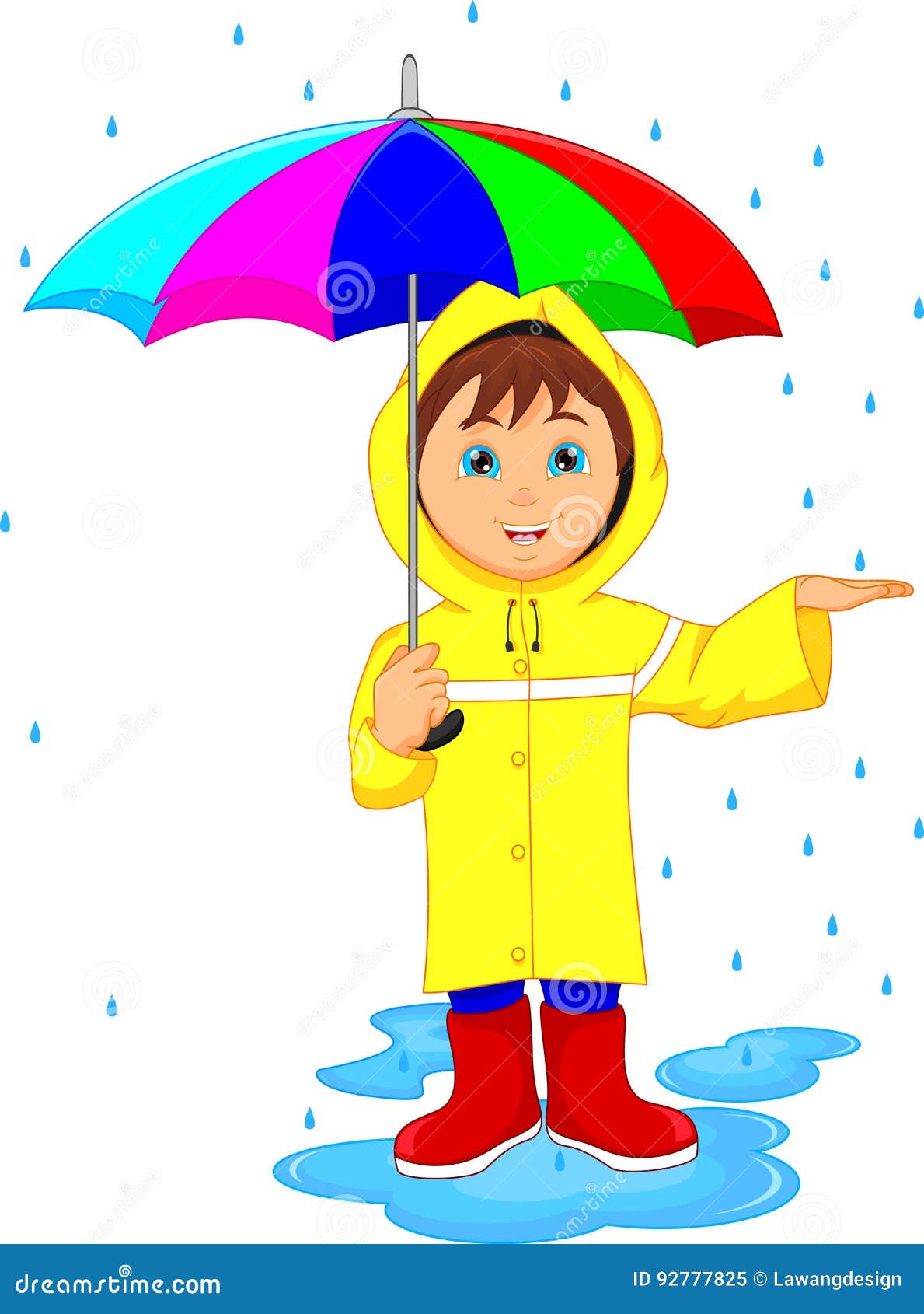 Little Boy in Rain with Umbrella Stock Vector Illustration of action