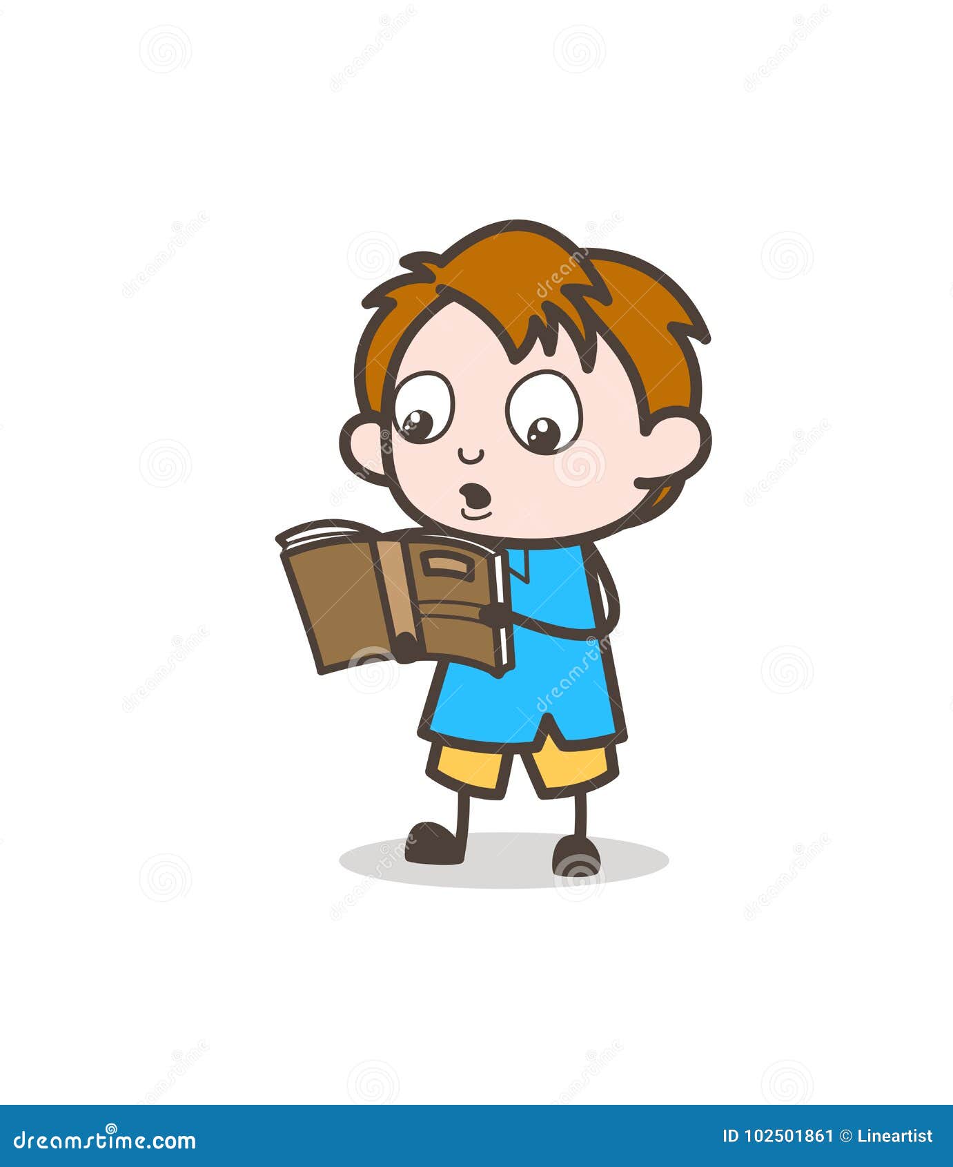 Little Boy Reading Book - Cute Cartoon Kid Vector Stock Illustration -  Illustration of kindergarten, beautiful: 102501861