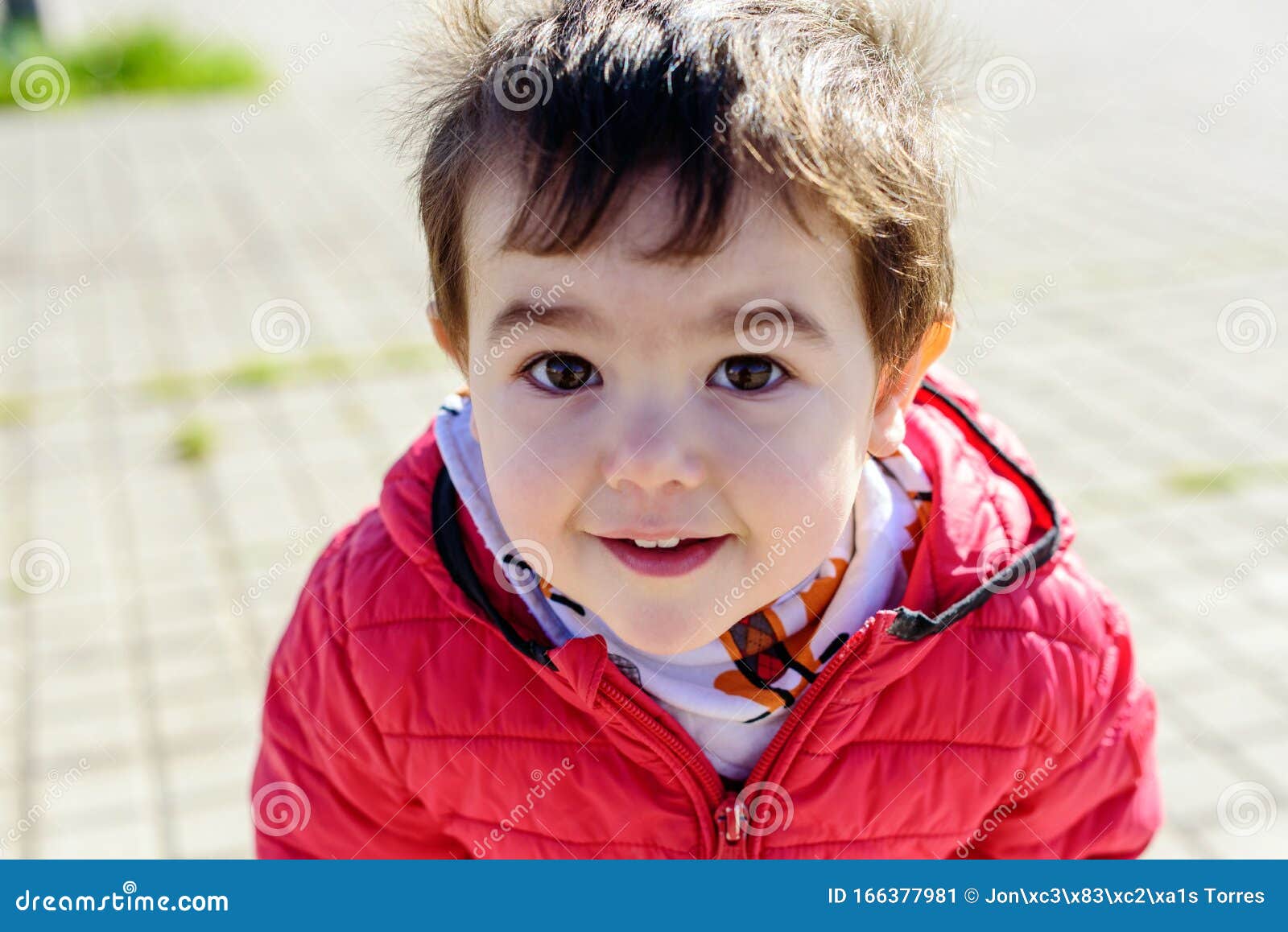 Little boy with red jacket stock image. Image of outdoor 166377981