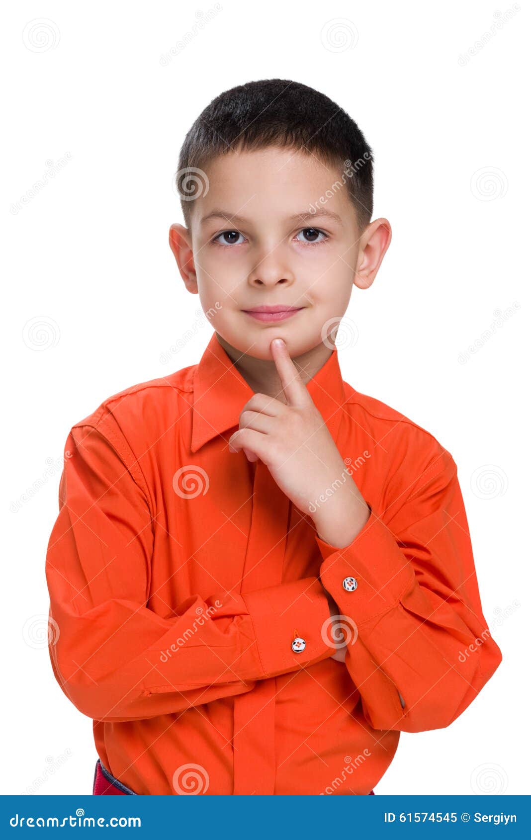 Little Boy in a Red Shirt Thinks Stock Image Image of person