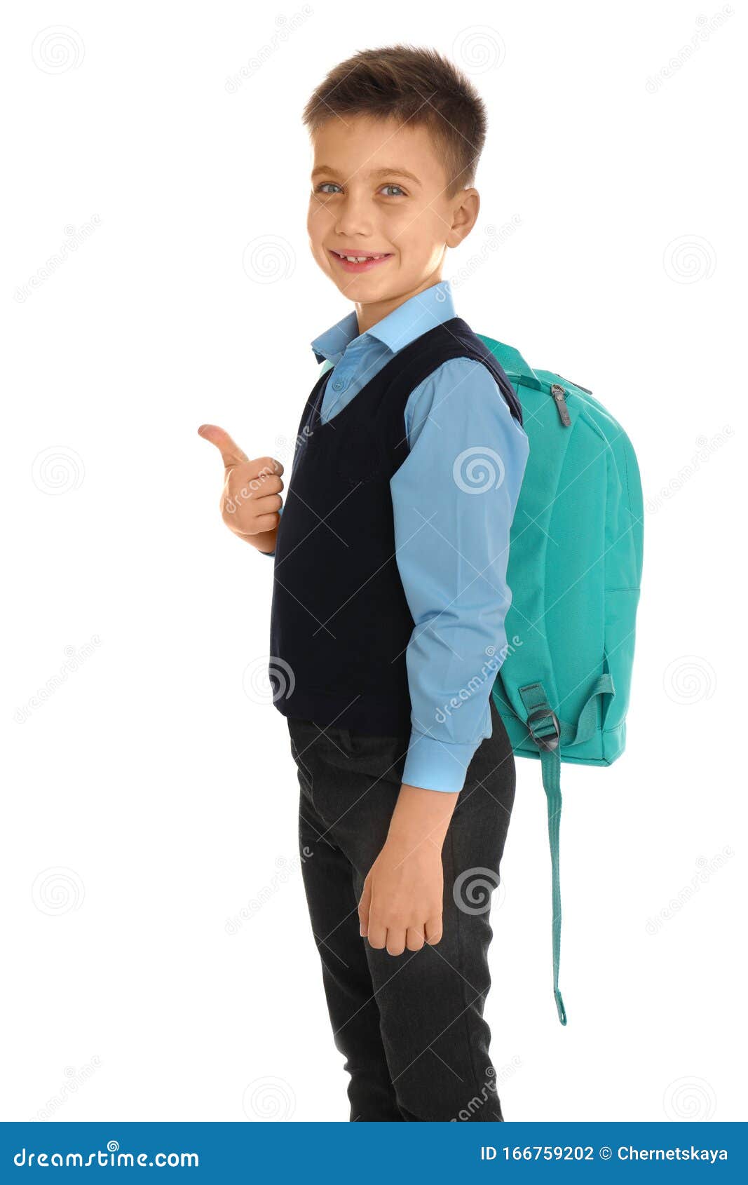 Little Boy in School Uniform with Backpack on Background Stock Photo Image of sale, look