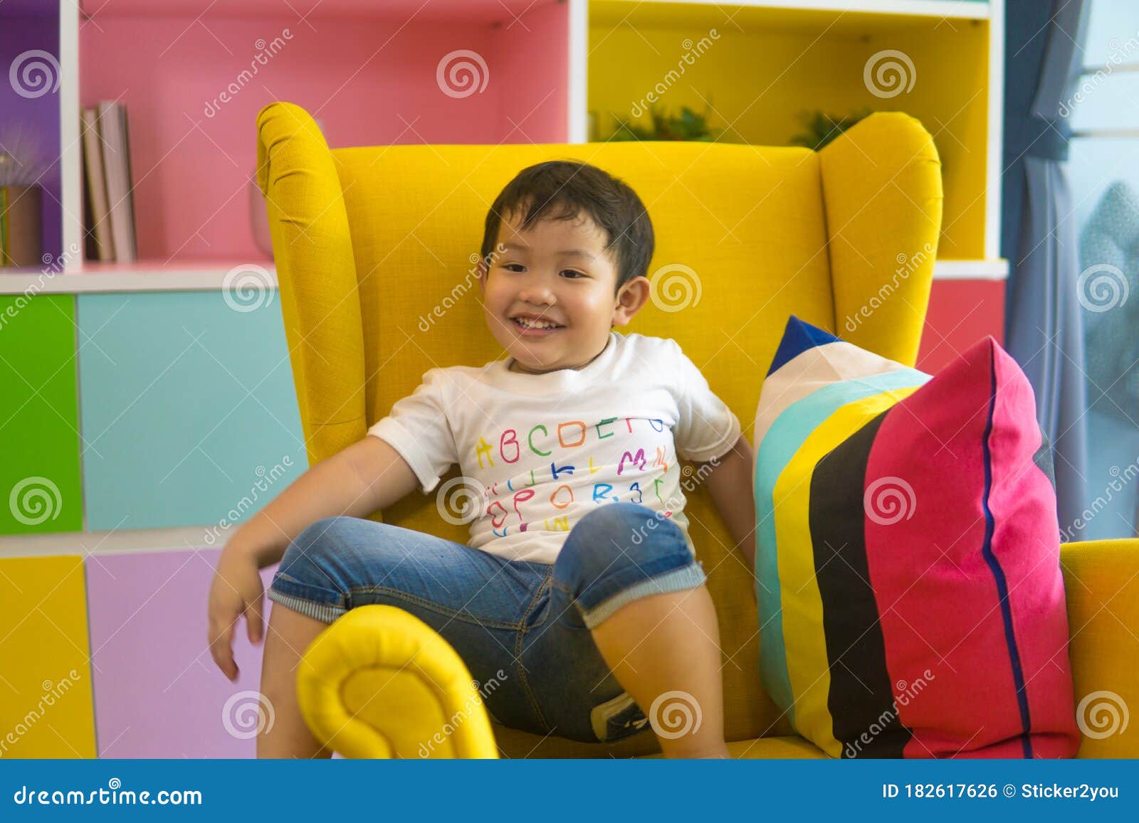 Little Boy Siting on a Sofa at Home Stock Photo - Image of baby ...