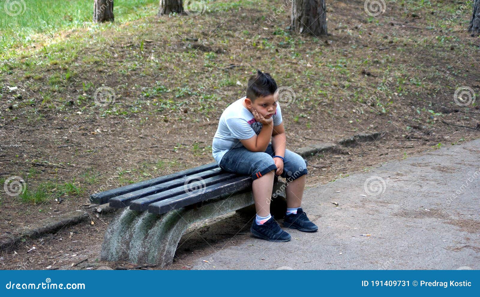 Worried Boy is Sitting on a Bench Stock Image - Image of sits, crazy ...