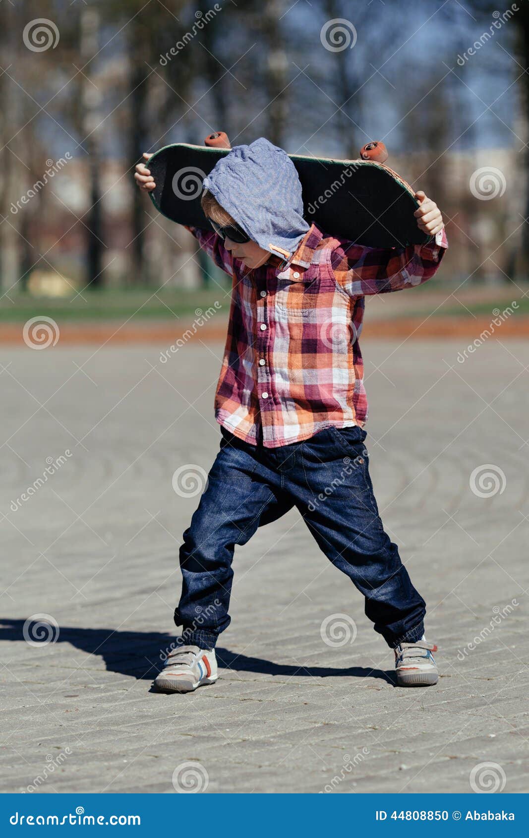 Little Boy with Skateboard on the Street Stock Photo Image of