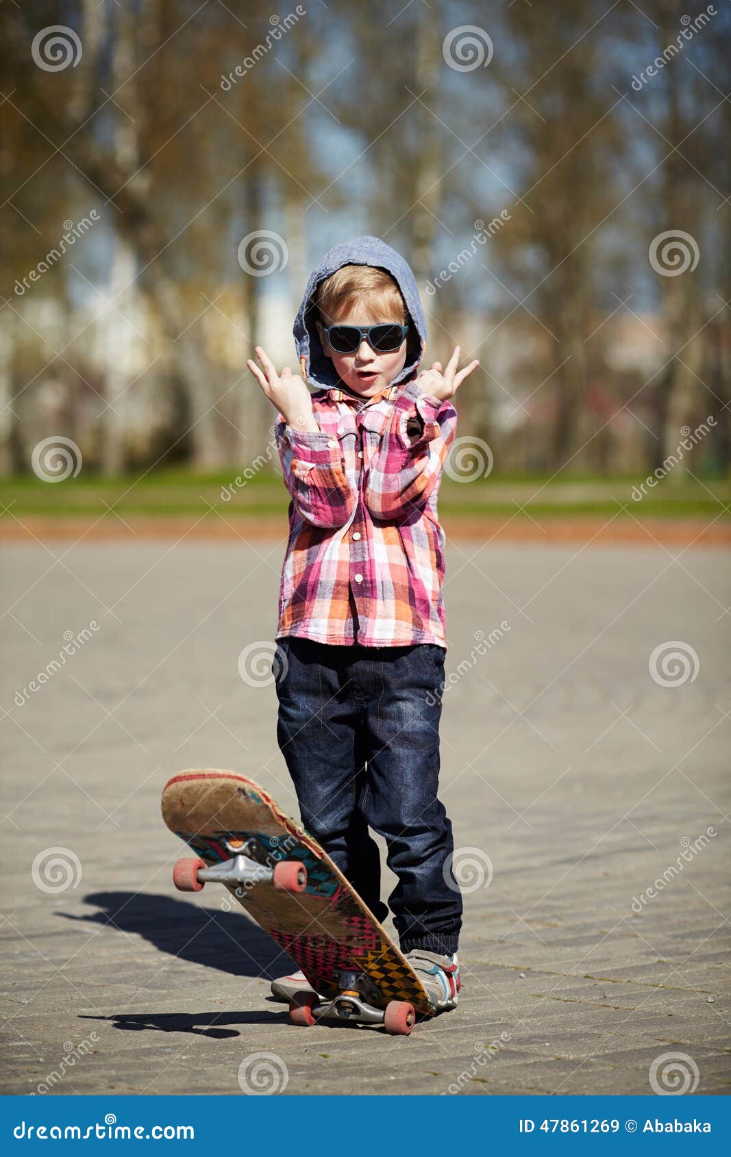 Little Boy with Skateboard on the Street Stock Image Image of active