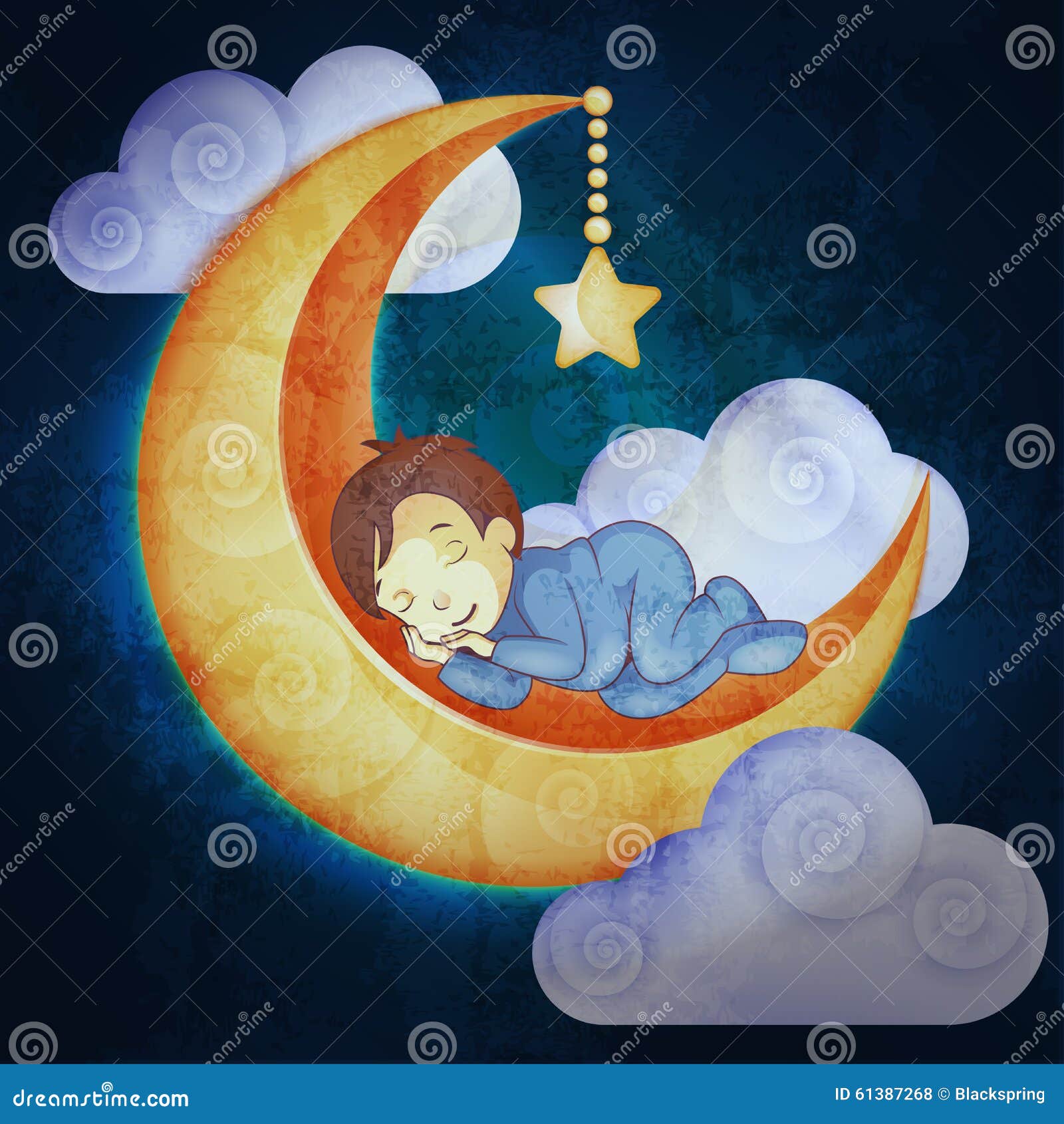 Little Boy Sleeping On The Moon Stock Vector - Image: 61387268