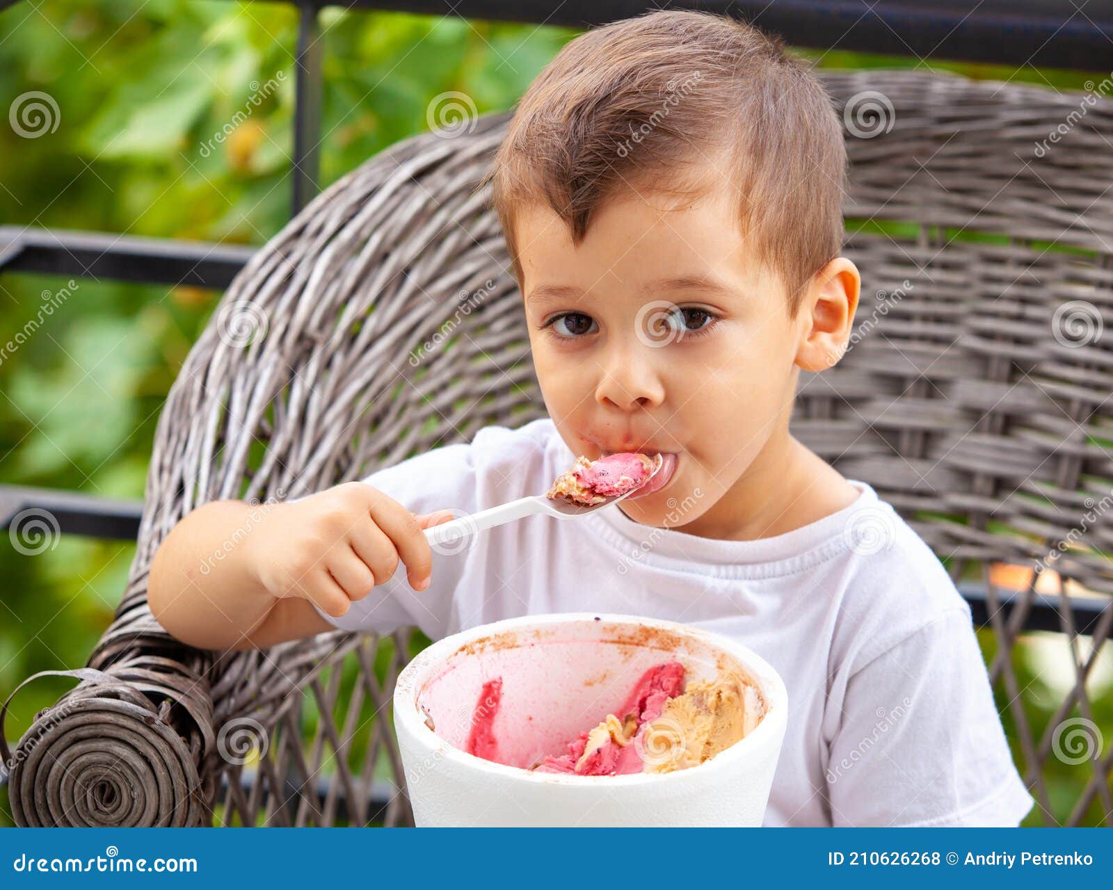 Little Boy with a Spoon Eating Ice Cream Stock Photo Image of frozen