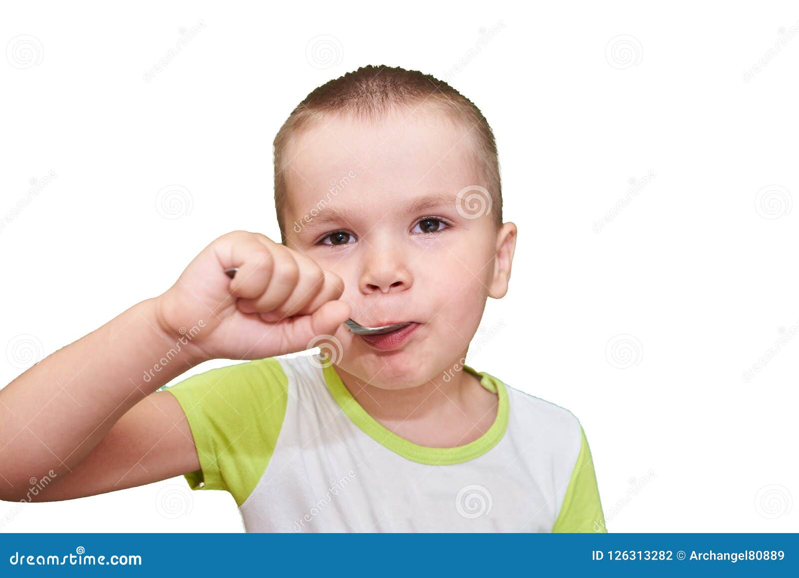 Little Boy with Spoon in Hand. Stock Photo Image of caucasian