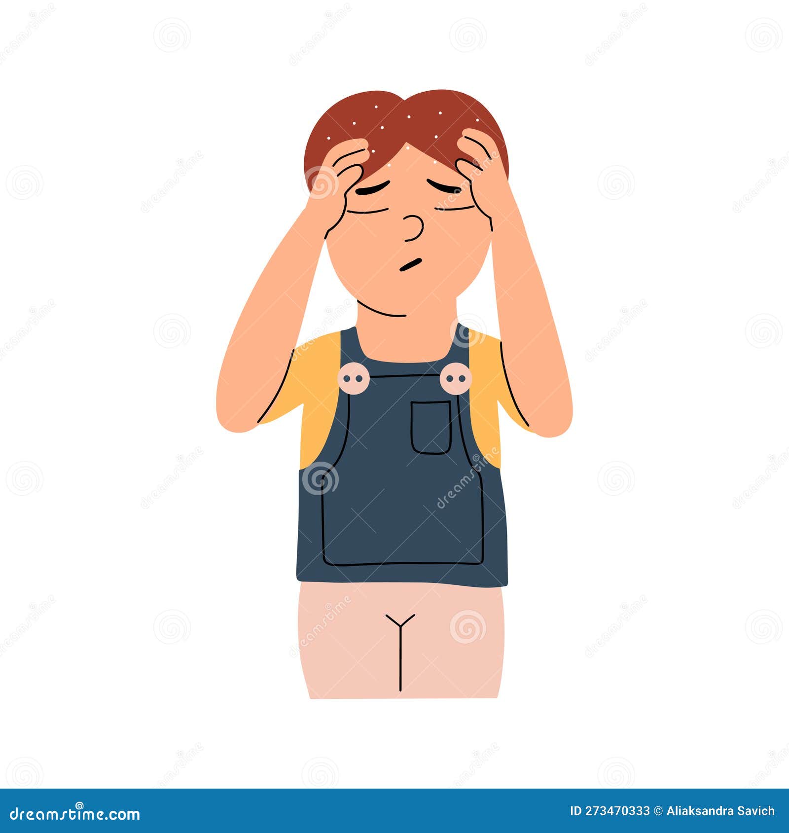 A Little Boy Suffers from Dandruff on His Scalp. Vector Illustration in ...