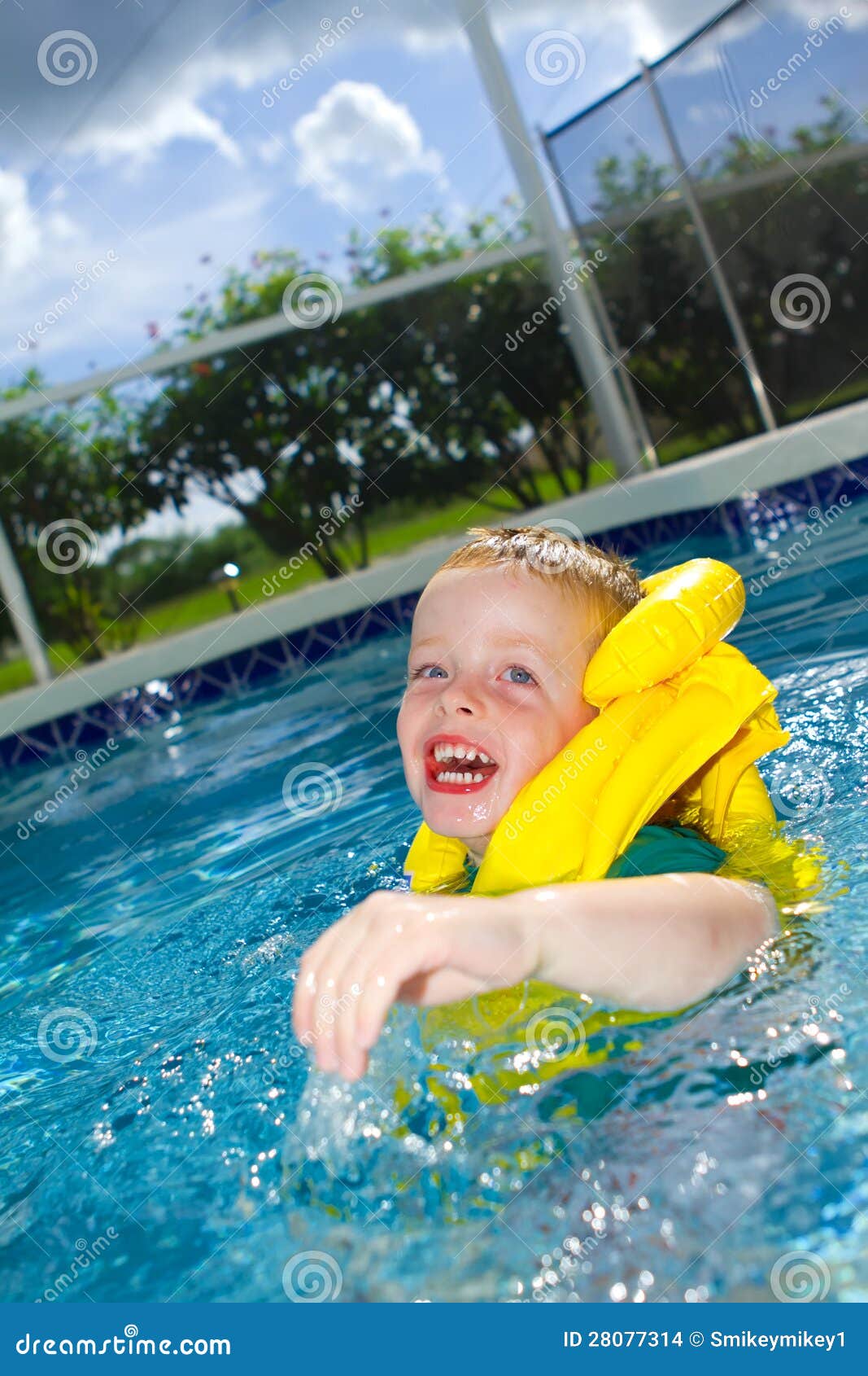 Little Boy Swimming with Life Vest on Stock Photo Image of lake, cute