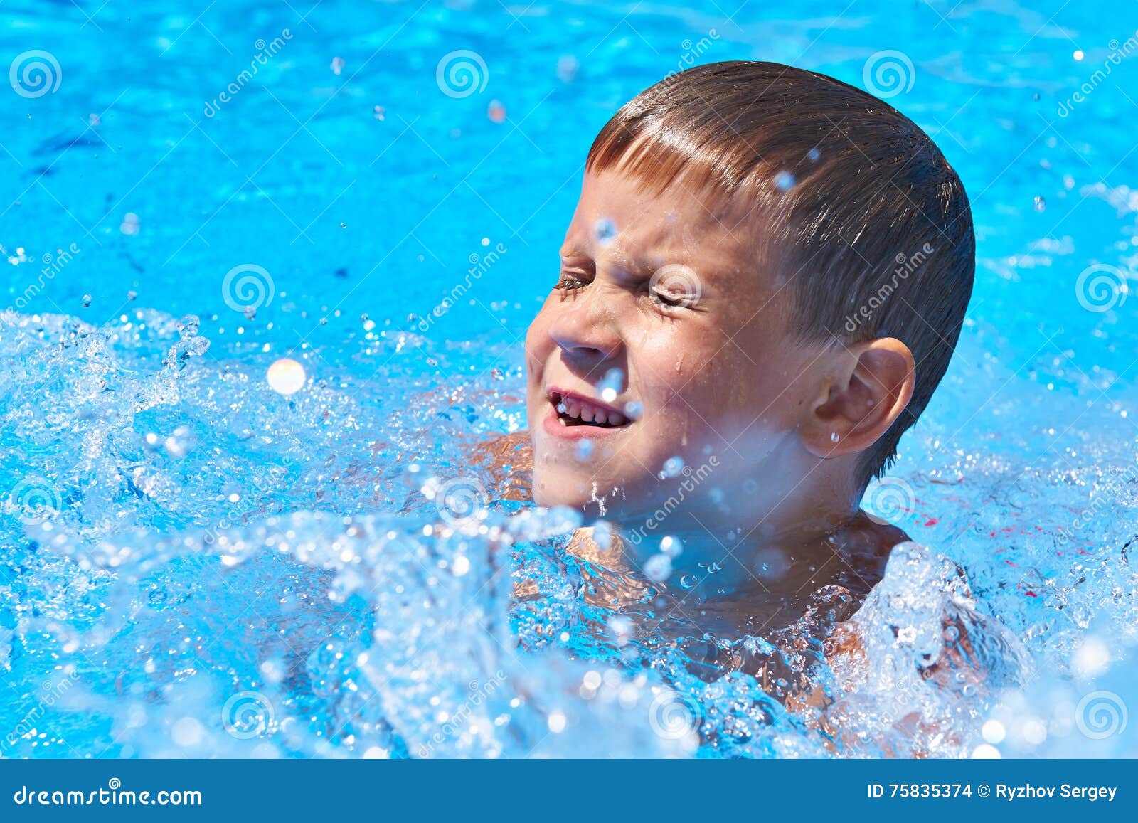 Little Boy Swimming in Pool Stock Photo Image of happy, outdoors