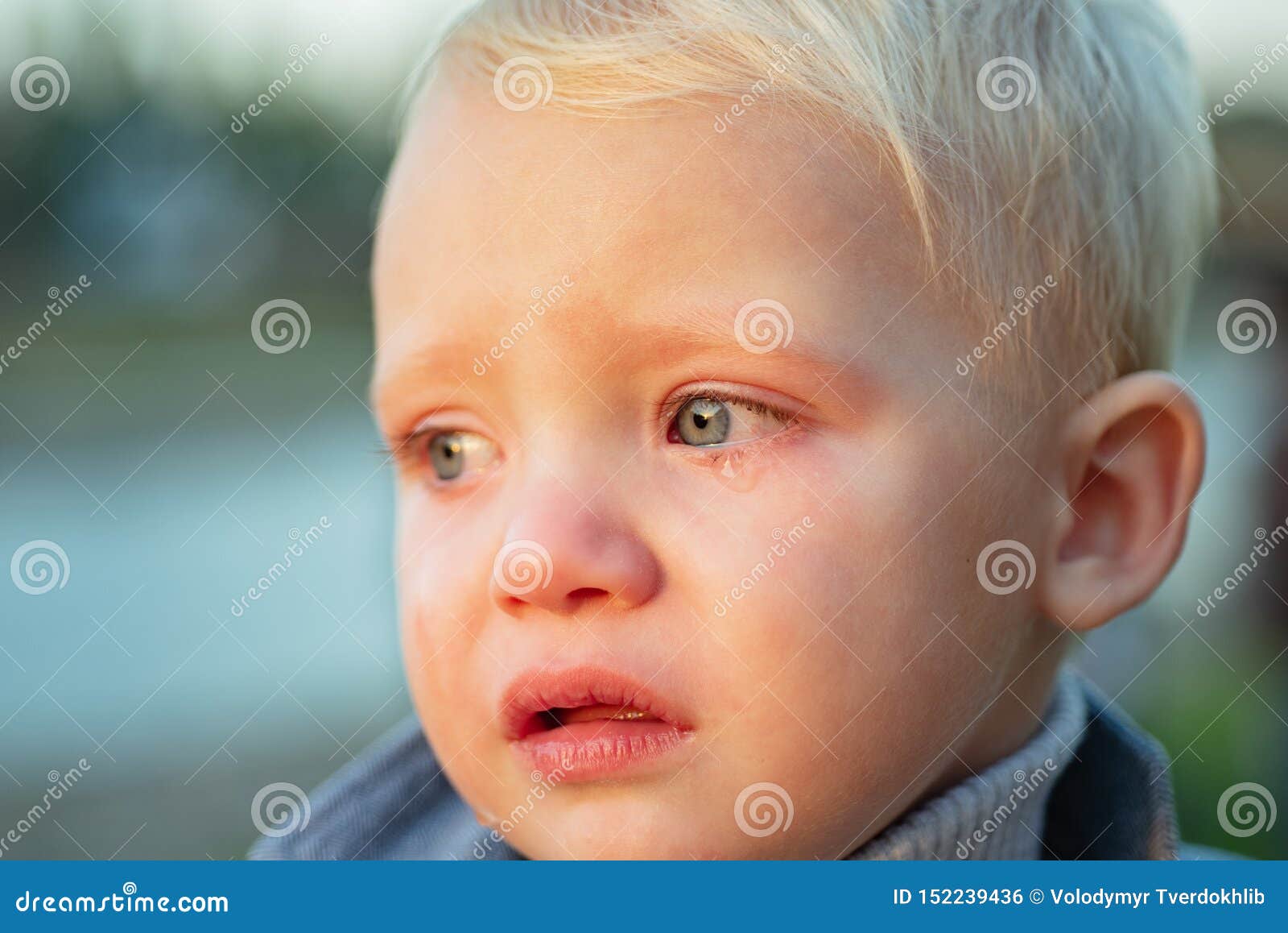 Little Boy with Tears Close Up Defocused Background. Emotional Sad ...