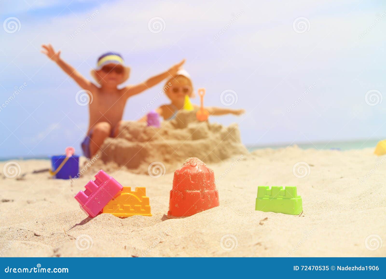 Little Boy and Toddler Girl Play with Sand on Beach Stock Image - Image ...