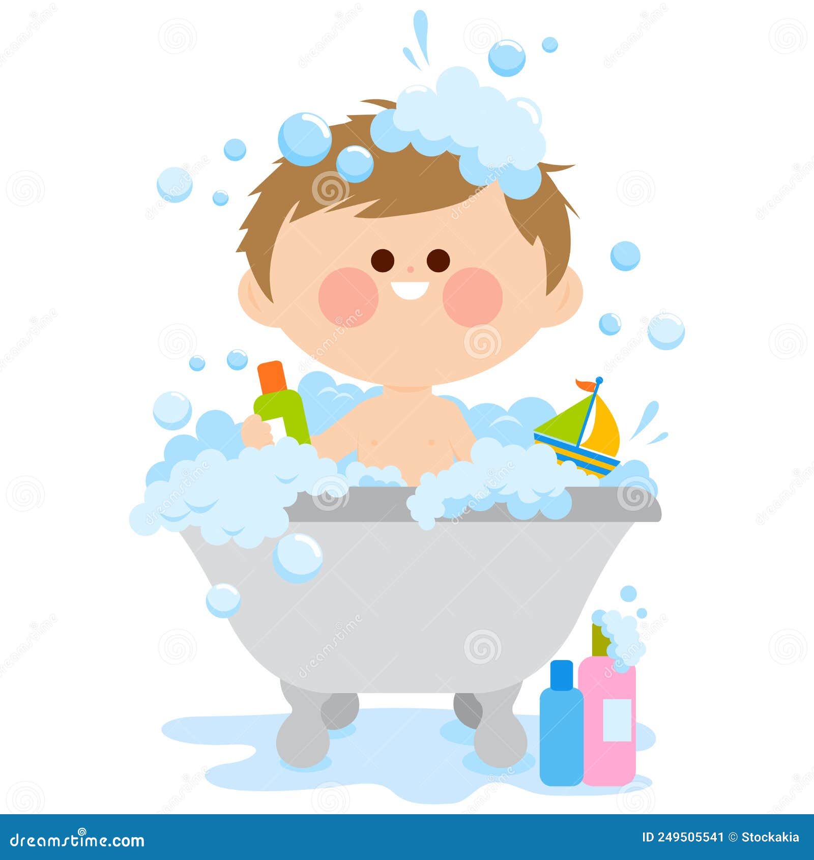 Little Boy in a Tub Taking a Bath. Vector Illustration Stock Vector ...