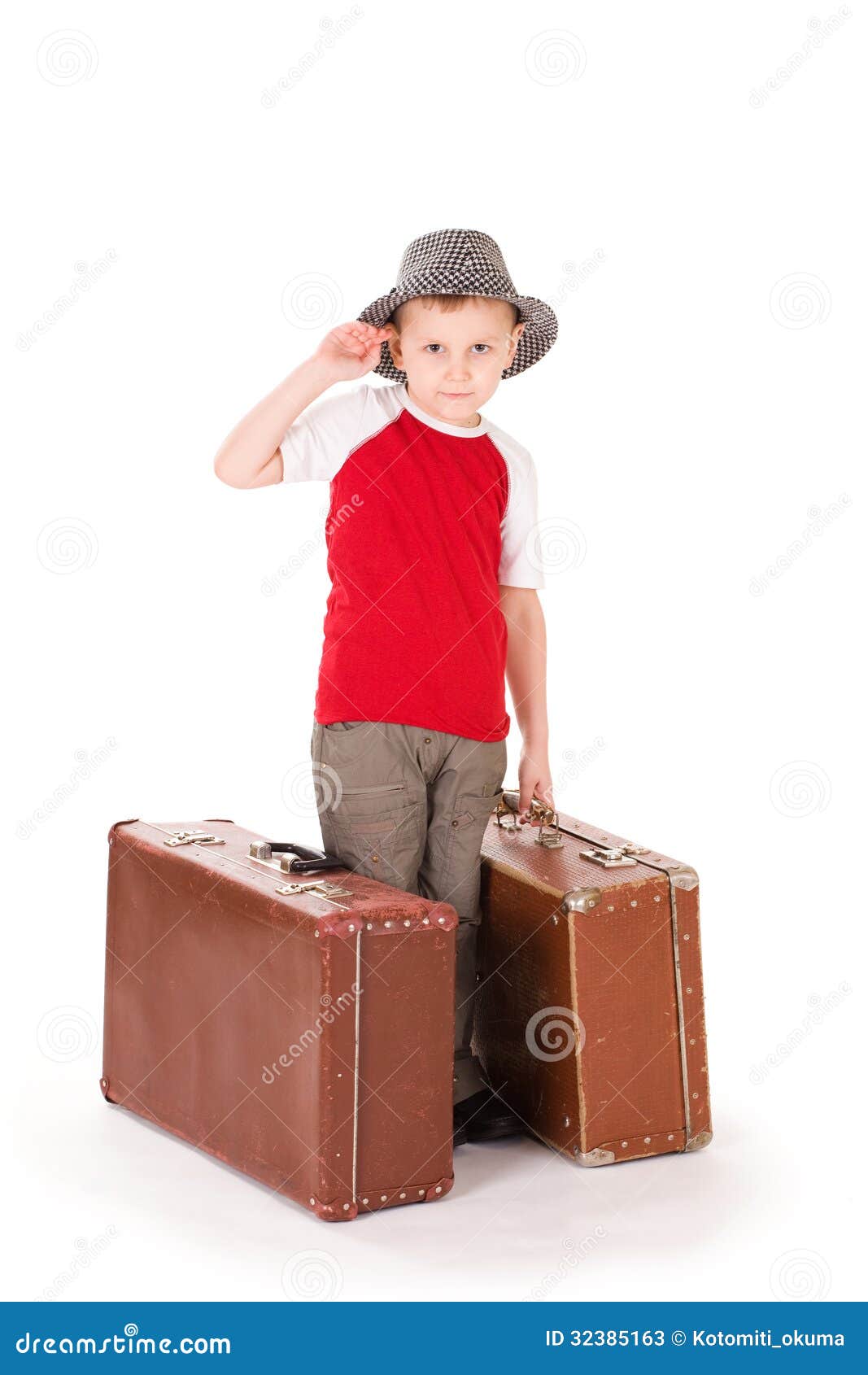 Little Boy with Two Road Suitcases. Stock Image Image of trip