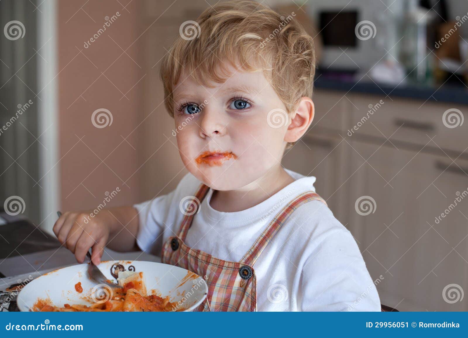 Little Boy Two Years Old Eating Pasta Stock Image Image of caucasian, happiness 29956051