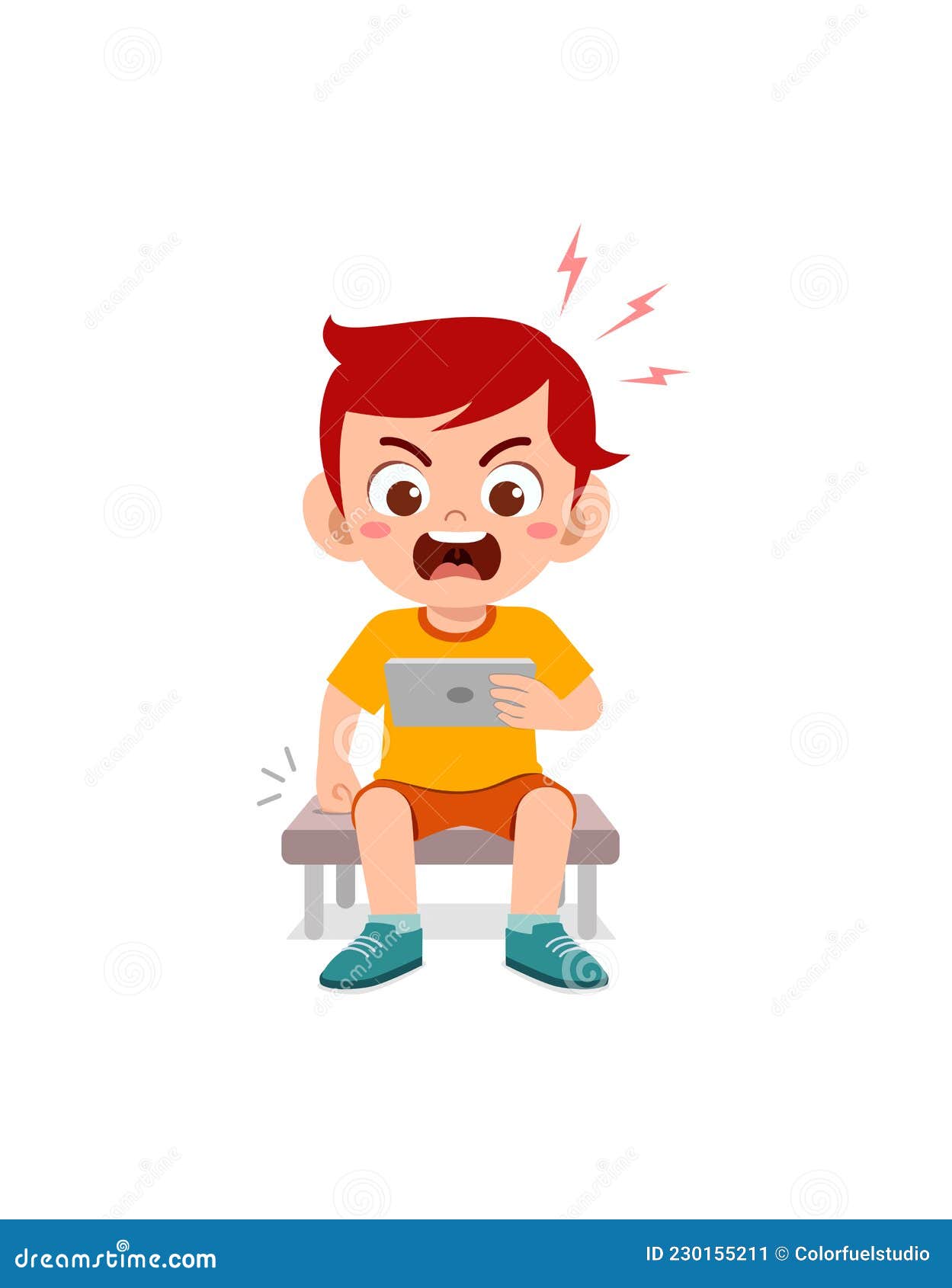 Little Boy Using Mobile Phone and Angry Stock Vector - Illustration of ...