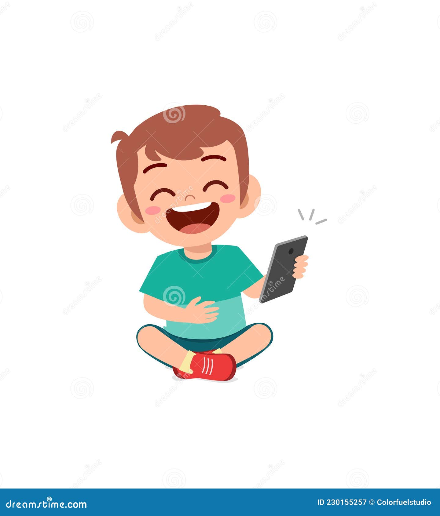 Little Boy Using Mobile Phone and Laugh Stock Vector - Illustration of ...