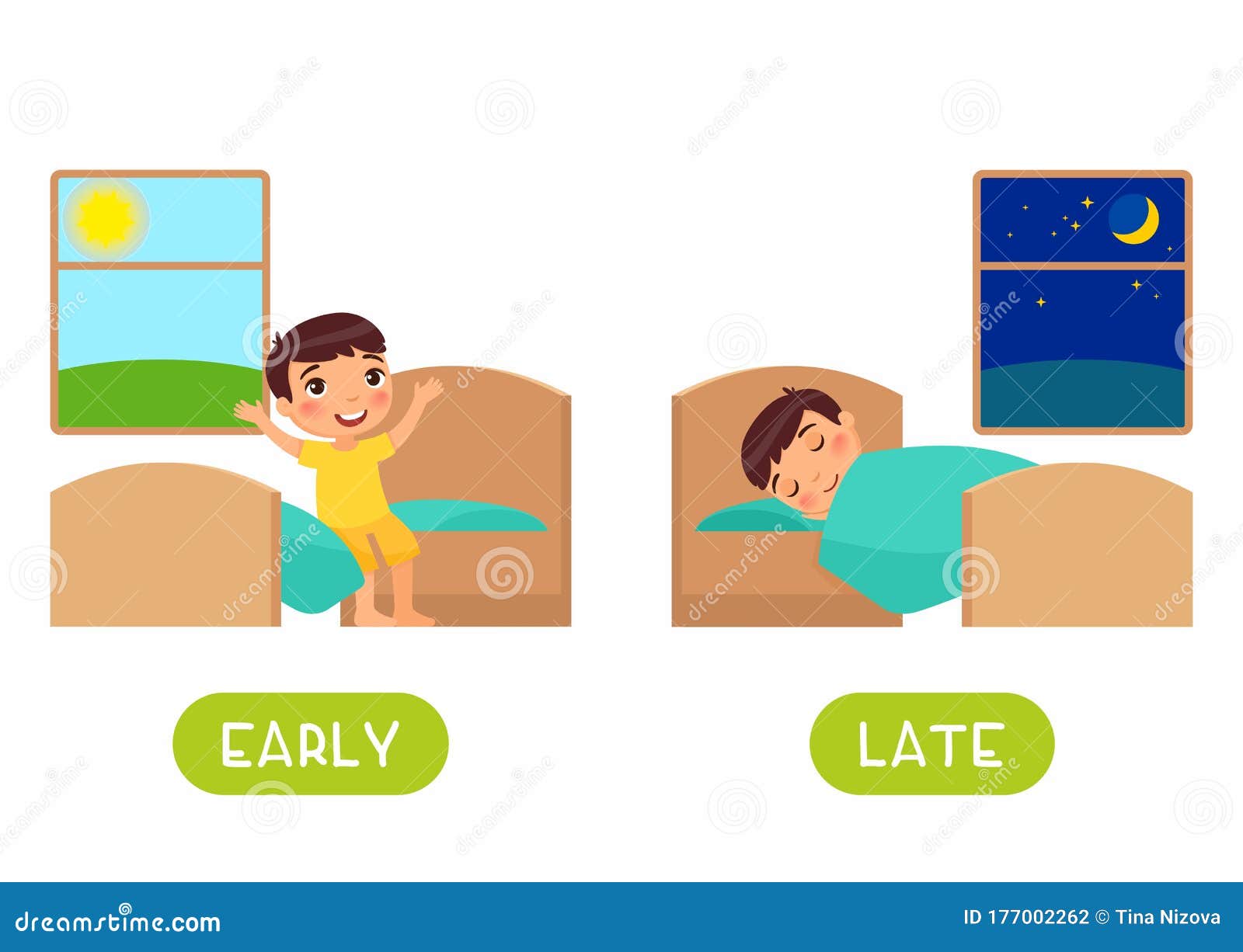Little Boy Waking Up and Sleeping Illustration with Typography Stock  Illustration - Illustration of late, bedtime: 177002262