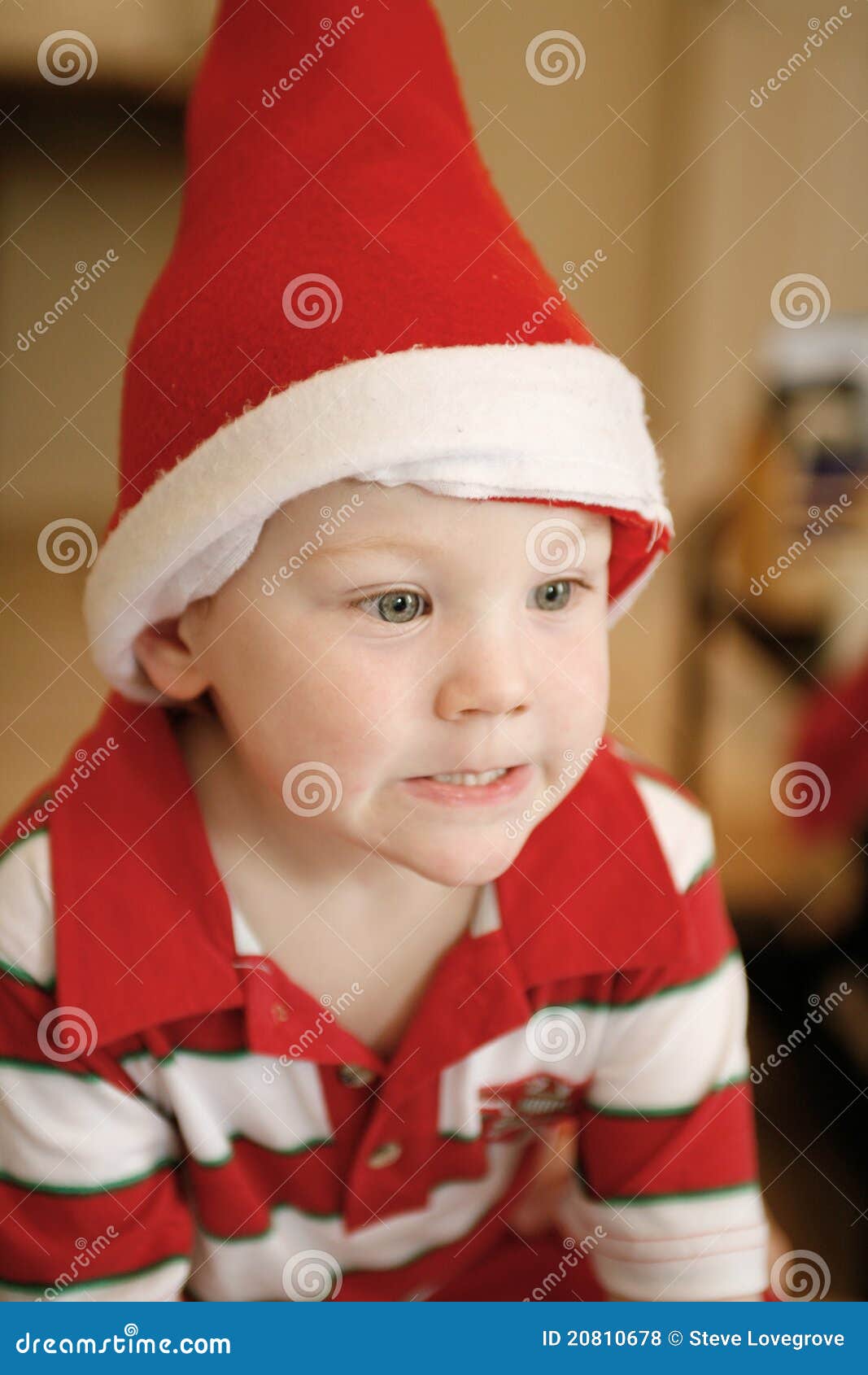 Little Boy Wearing Christmas Hat Stock Photo Image of decoration