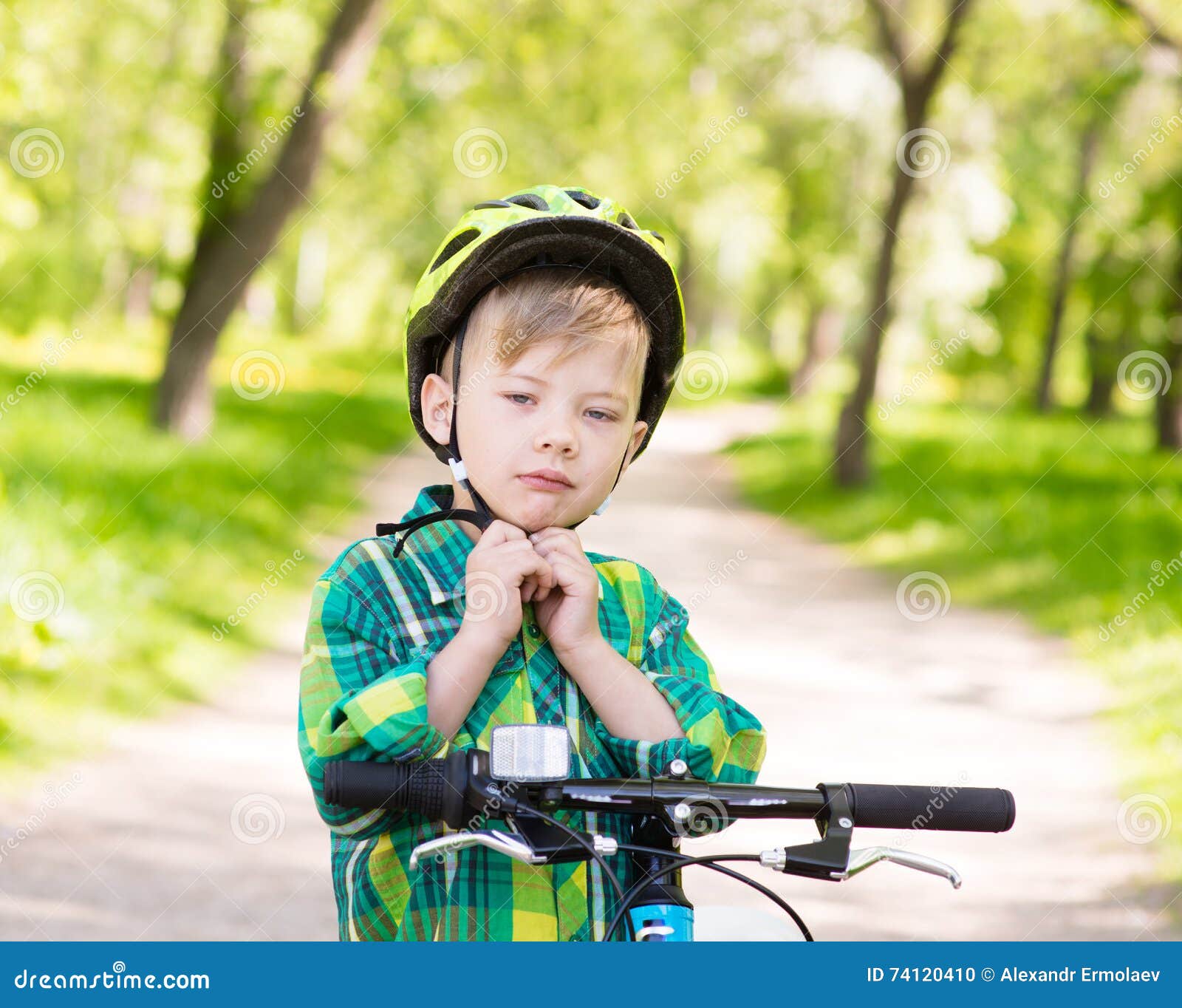 Little Boy Wears a Bicycle Helmet Stock Photo Image of child, face