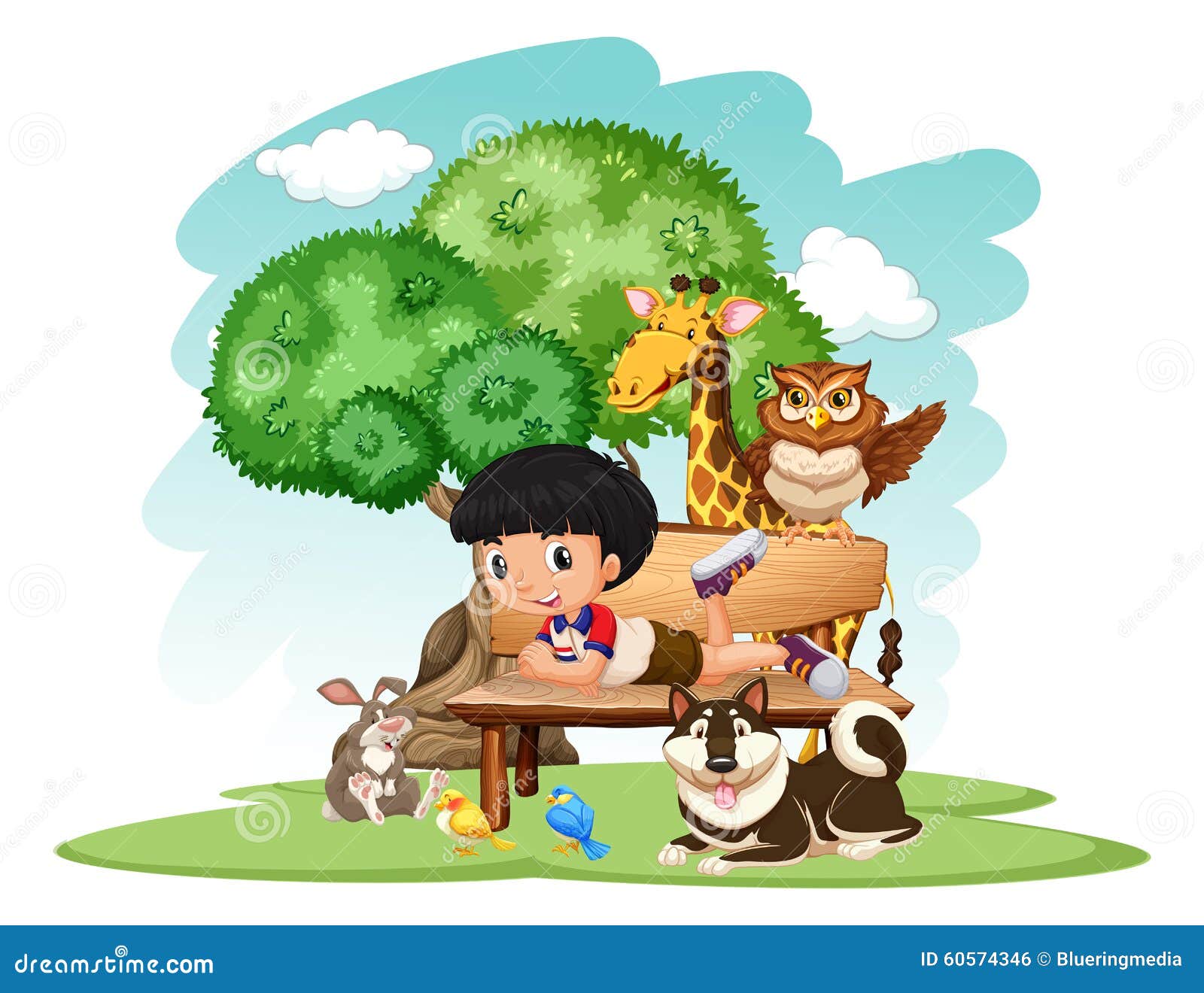 Little Boy and Wild Animals Stock Vector Illustration of little