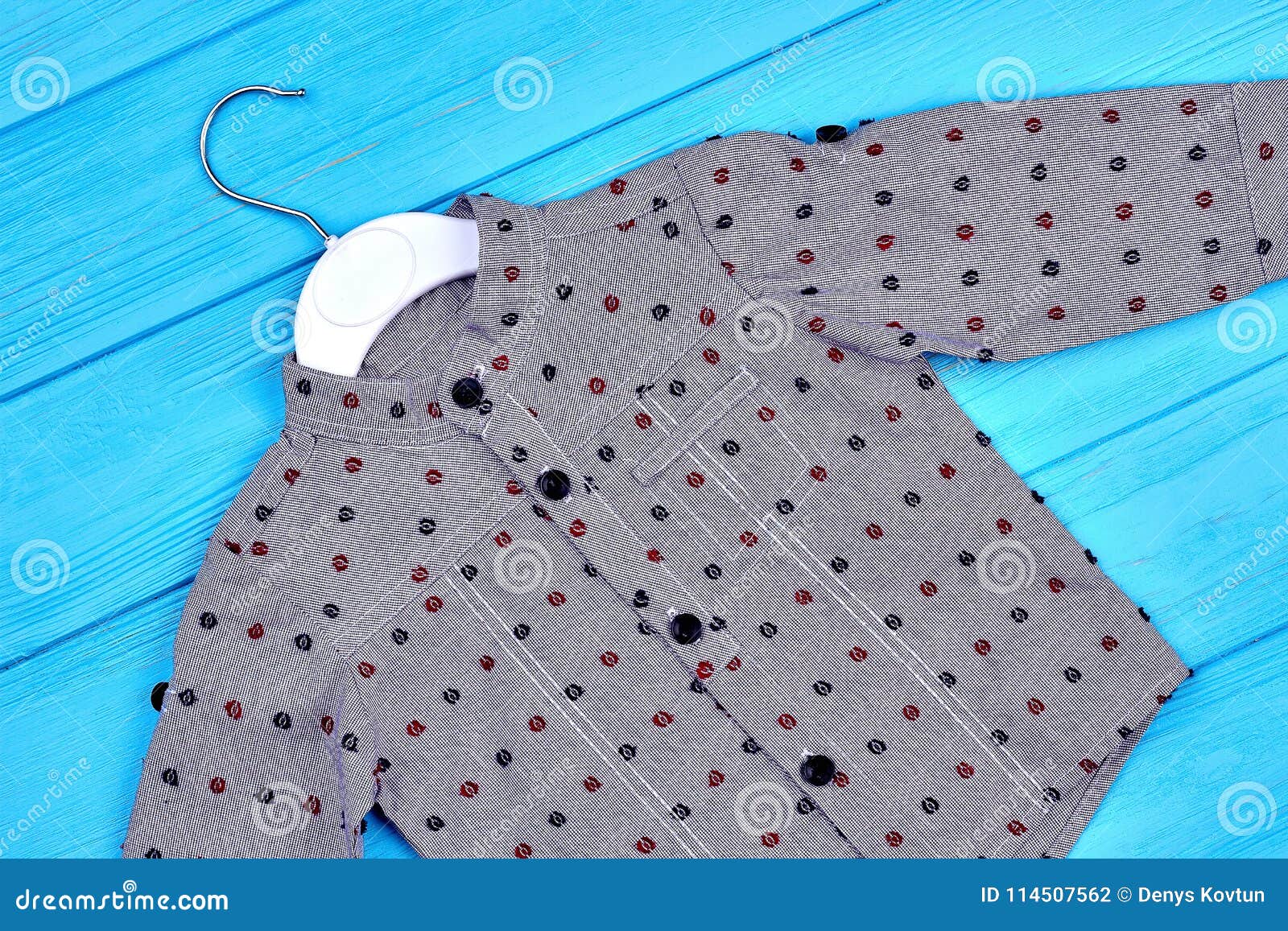 Little Boys Grey Dot Cotton Shirt. Stock Photo - Image of brand, blue ...