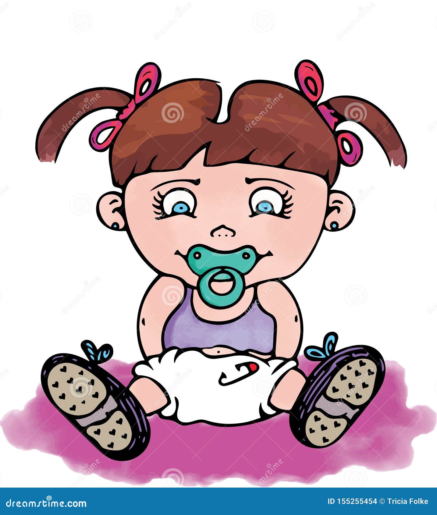 Little Cartoon Baby Girl with Baby-soother Illustration Stock Photo ...