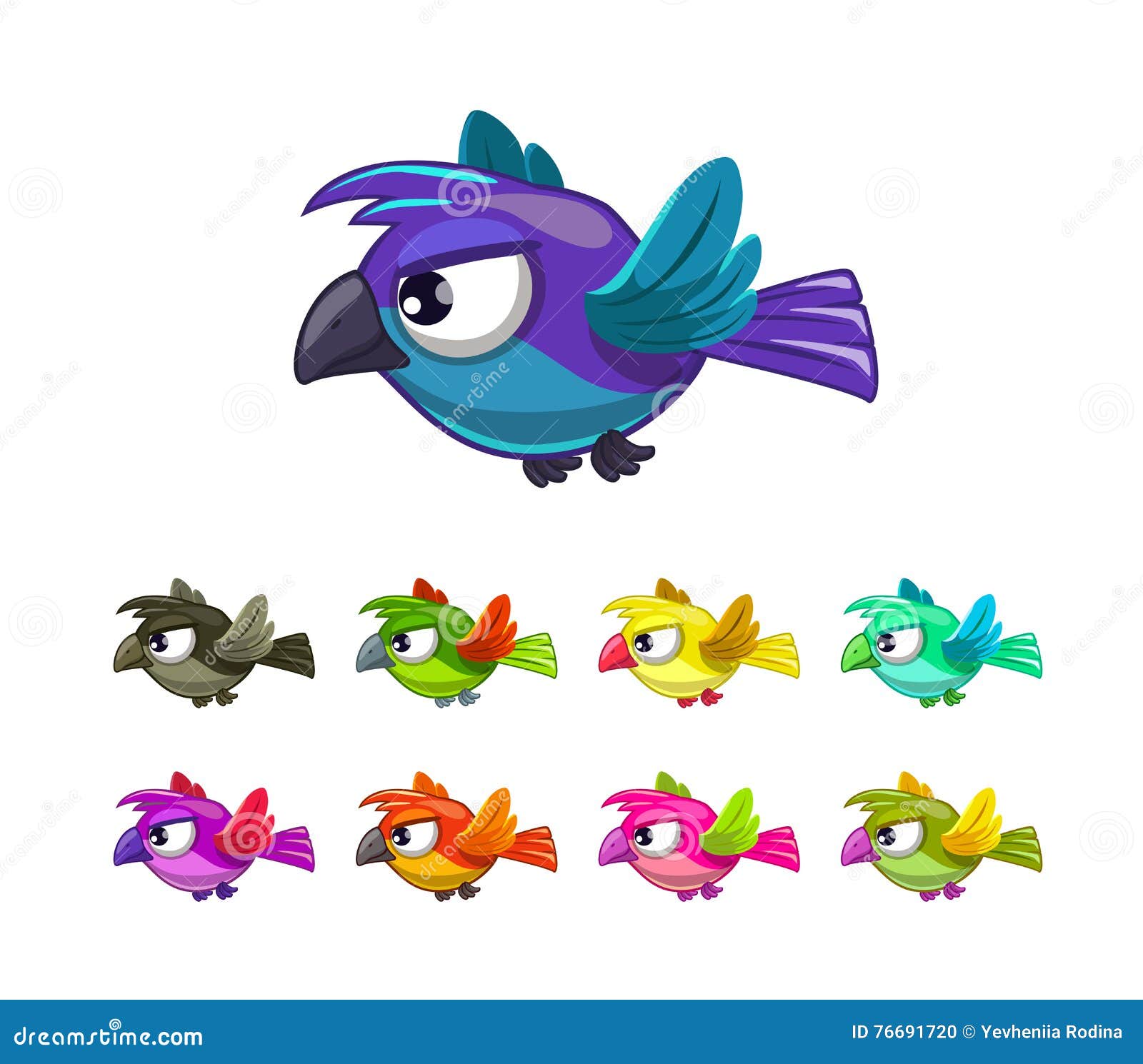 Little Cartoon Flying Birds Set Stock Vector - Illustration of ...