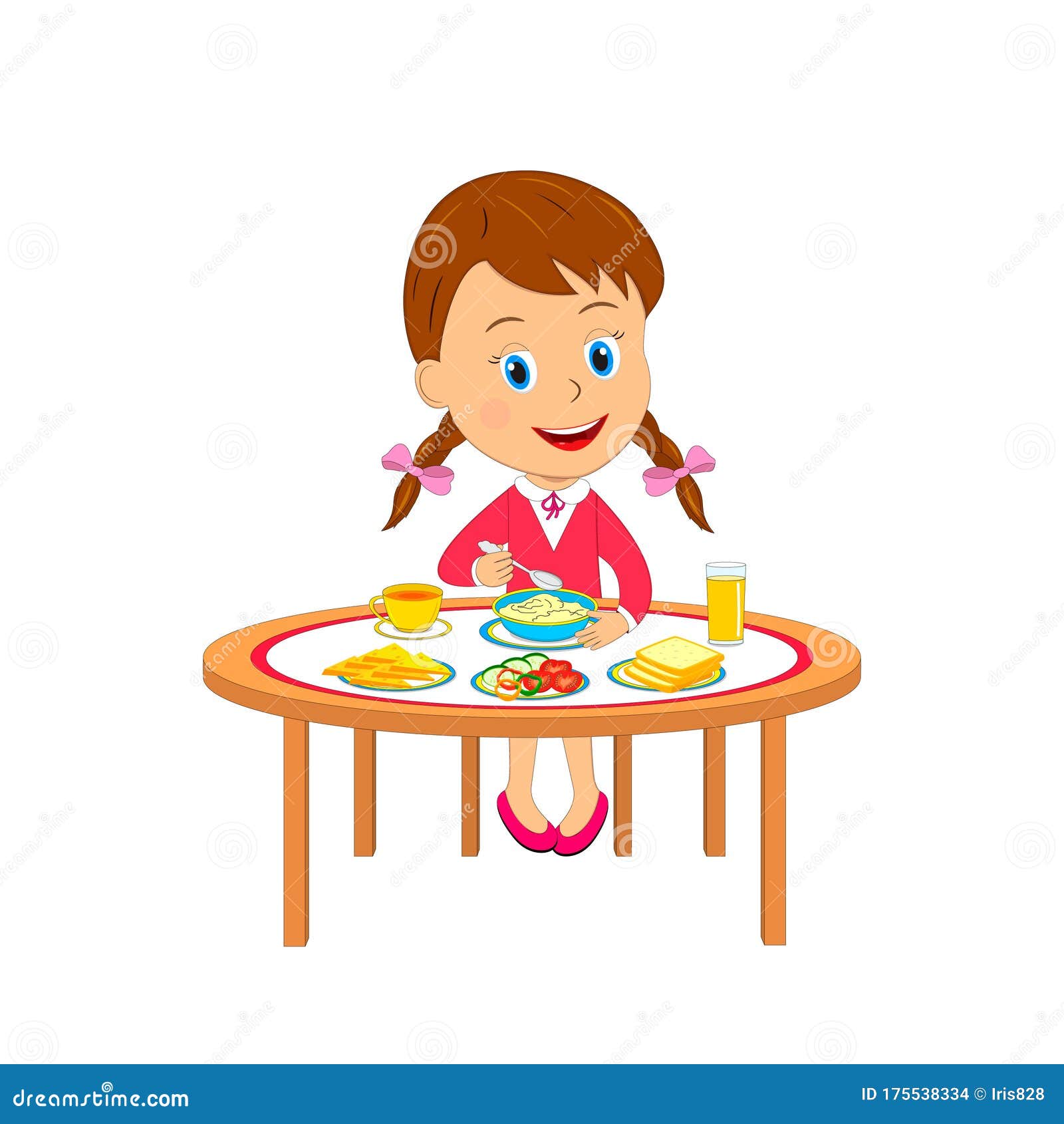 Little Cartoon Girl Have Breakfast Stock Vector - Illustration of cute,  cheese: 175538334