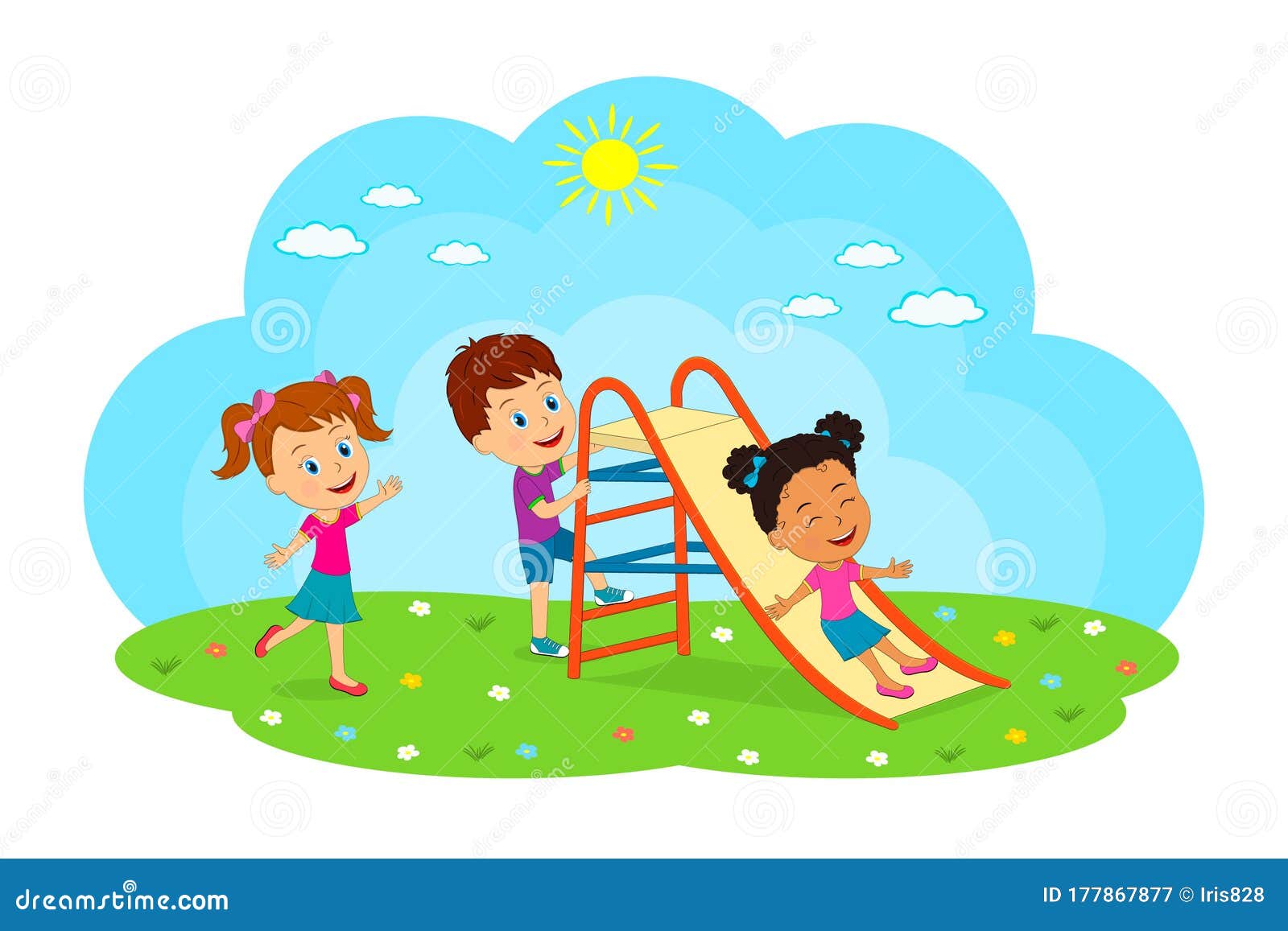 Little Cartoon Kids Play on the Slide Stock Vector - Illustration of cute,  people: 177867877