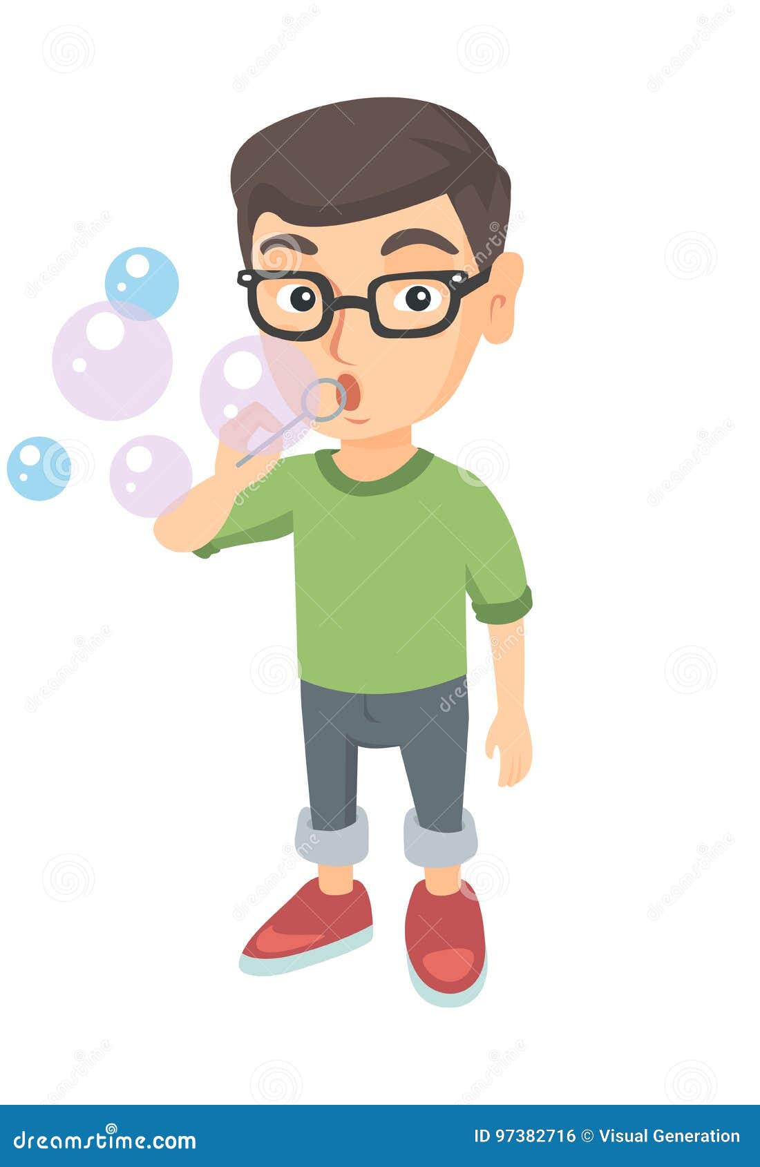 Download Little Caucasian Boy Blowing Soap Bubbles. Stock Vector ...