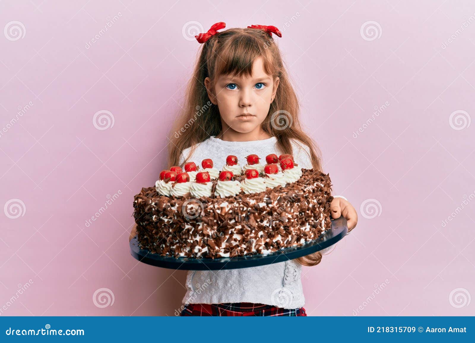 Little Caucasian Girl Kid Celebrating Birthday Holding Big Chocolate ...