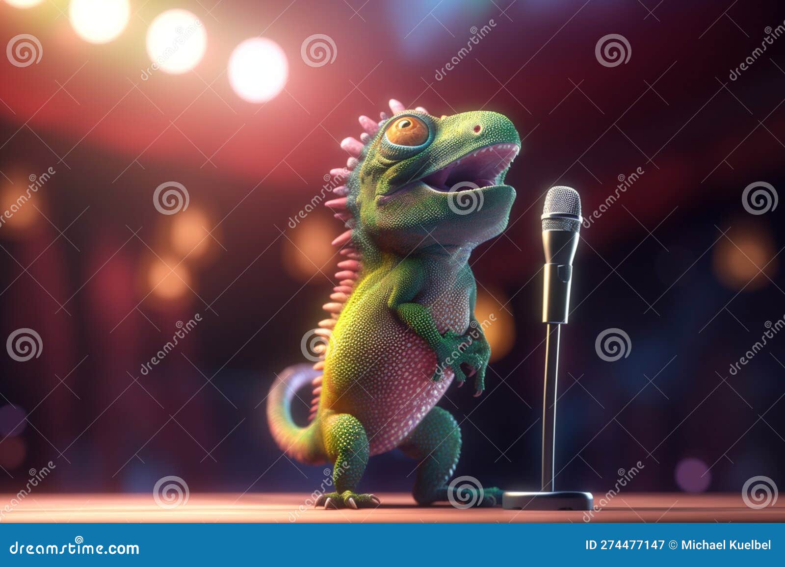 the little chameleon rockstar: singing on stage with a microphone