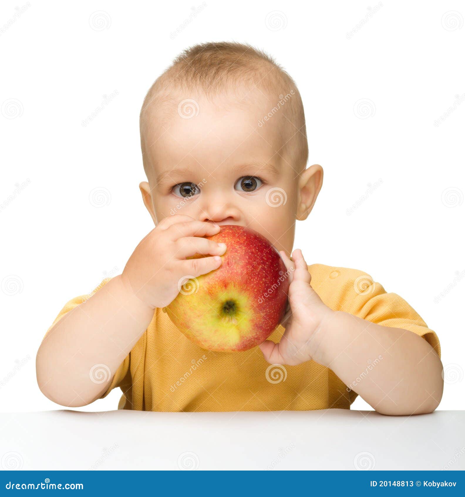 Little Child is Biting Red Apple Stock Image Image of beautiful, bite
