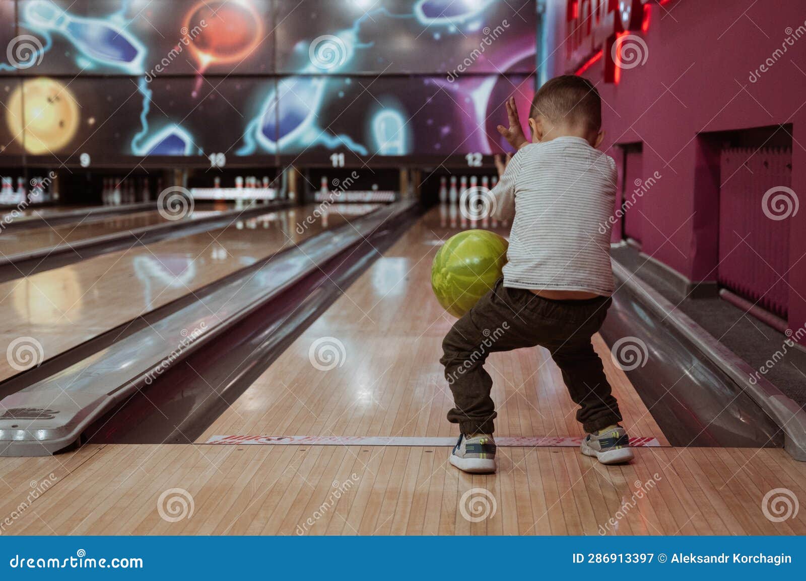 Little Child Boy Playing Bowling in Club Stock Image Image of bowler