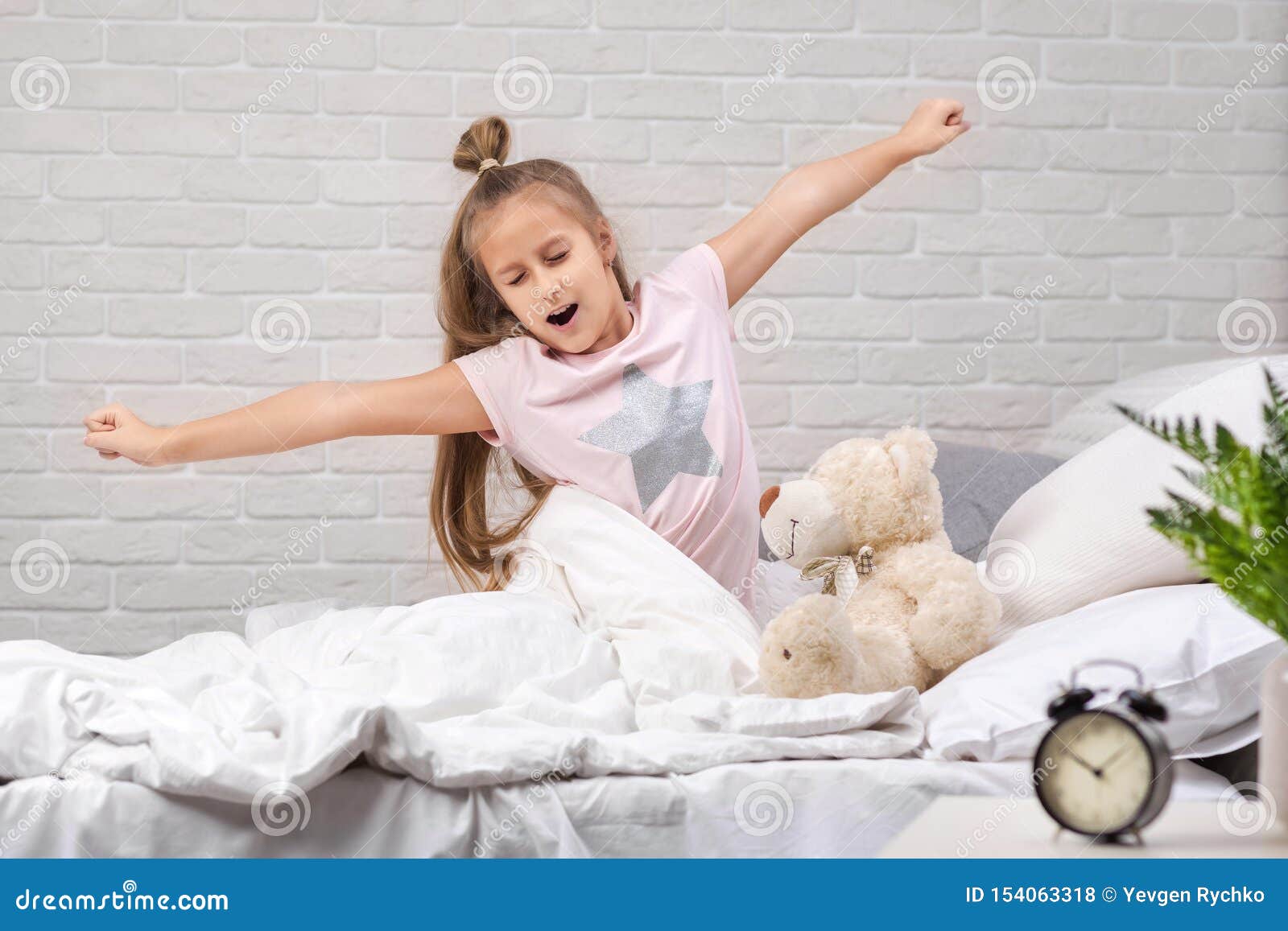 Little Child Girl Wakes Up from Sleep. Stock Photo - Image of child ...