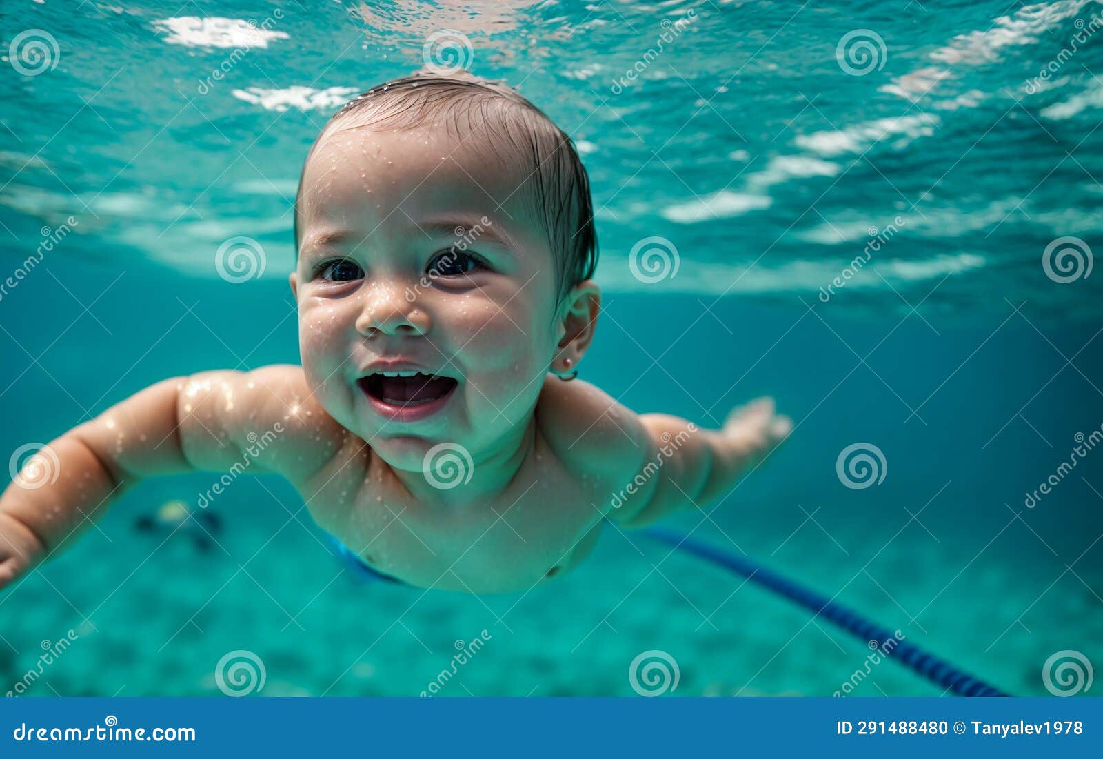 Little Child Swims Underwater the Pool Water Kid Activity Learning