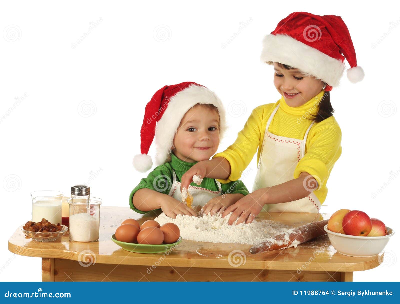 Little Children Cooking the Christmas Cake Stock Photo - Image of