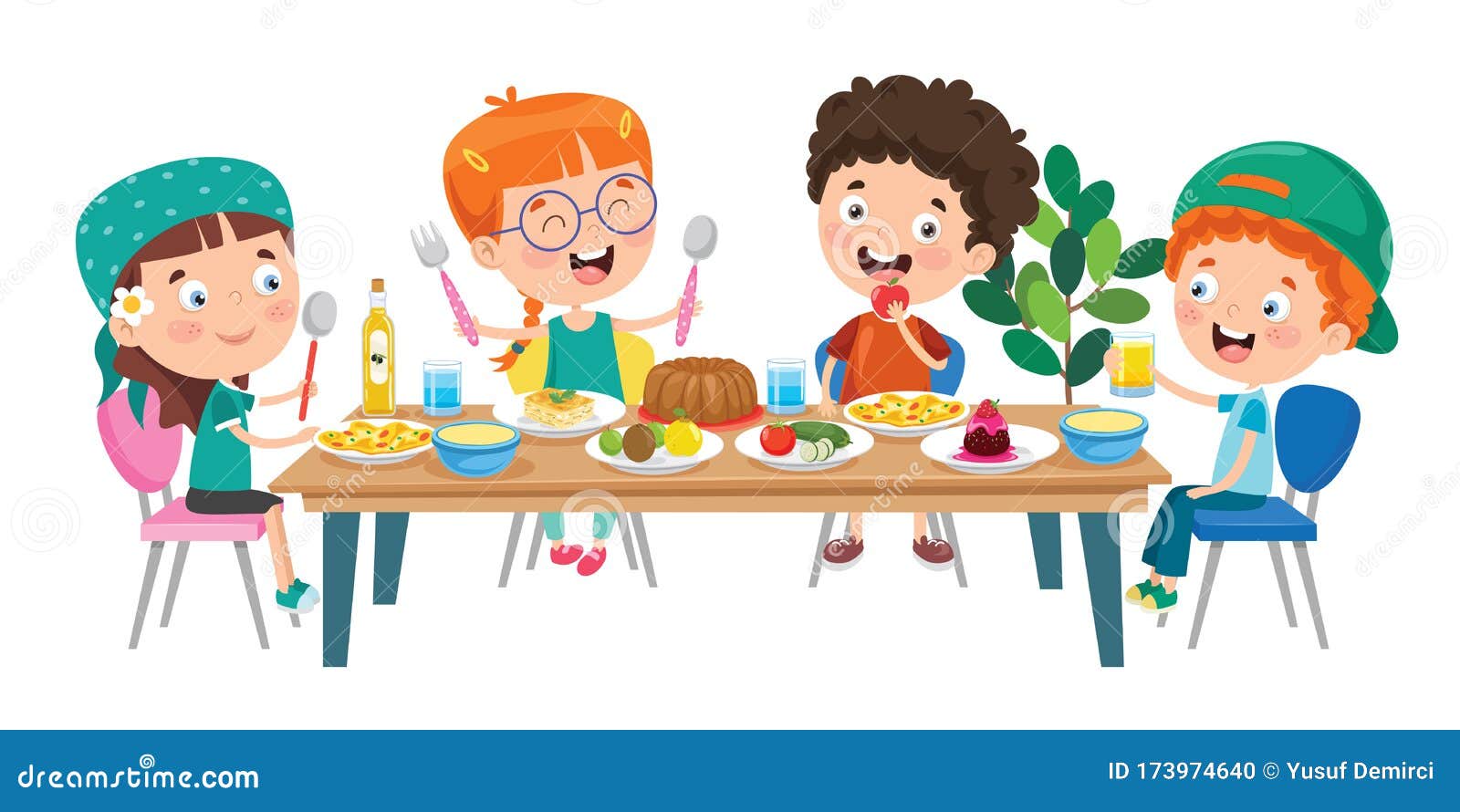 Little Children Eating Healthy Food Stock Vector - Illustration of