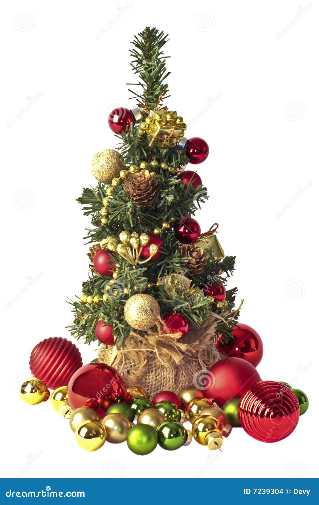 Little Christmastree with Ornaments Stock Photo Image of pine, close 7239304