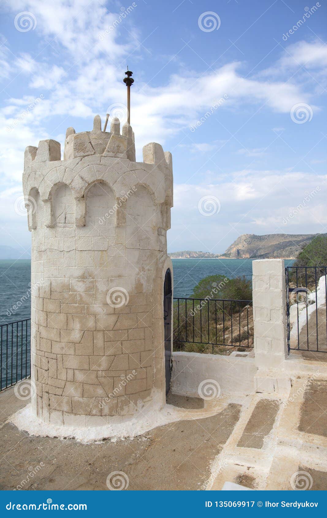 little church on rocky seashore near karathonas beach. church agios nikolaos, nafplio, argolida, peloponnese, greece - immagine
