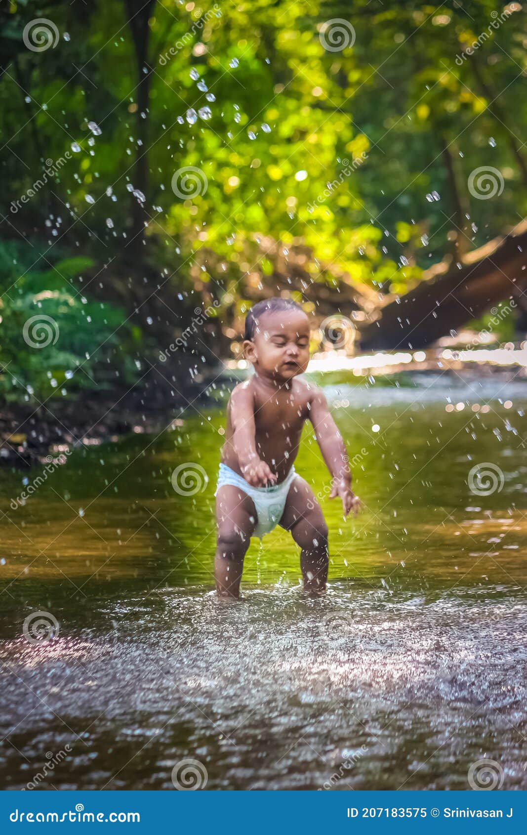 Little Cute Baby Boy Playing in River Water. Portrait of Boy Child ...
