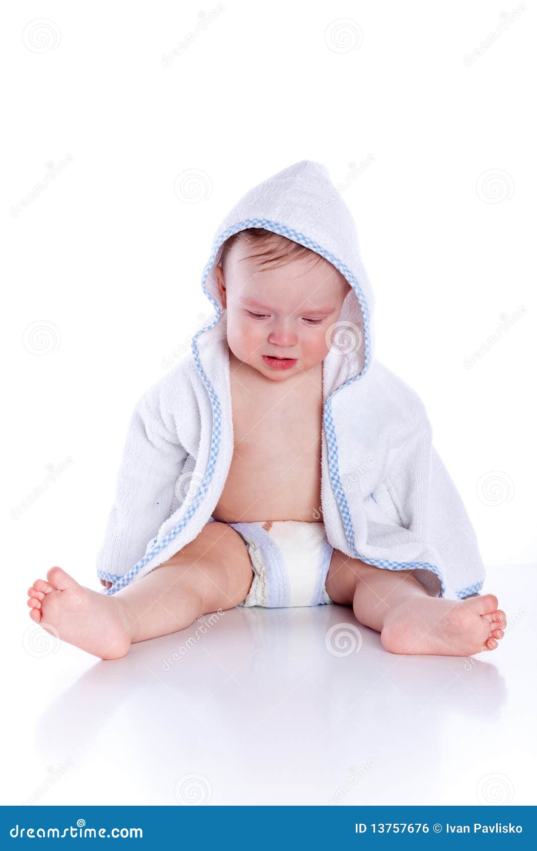 Little Cute Baby Boyl in Blue Bathrobe Stock Photo Image of beautiful