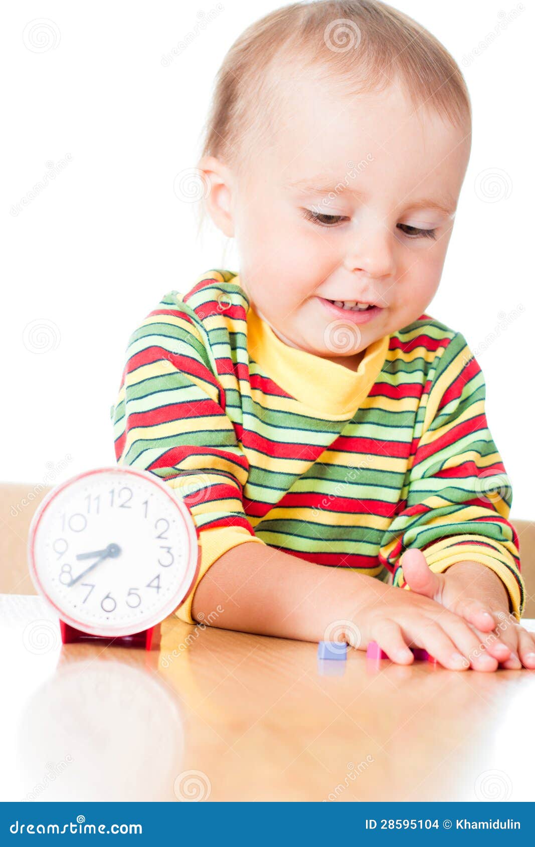Little Cute Baby with Clock Stock Photo Image of child, green 28595104