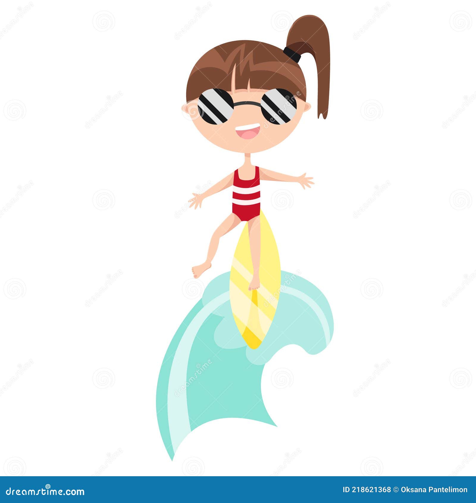 Cartoon Cute Little Girl Surfing Waves Stock Illustrations – 7 Cartoon ...